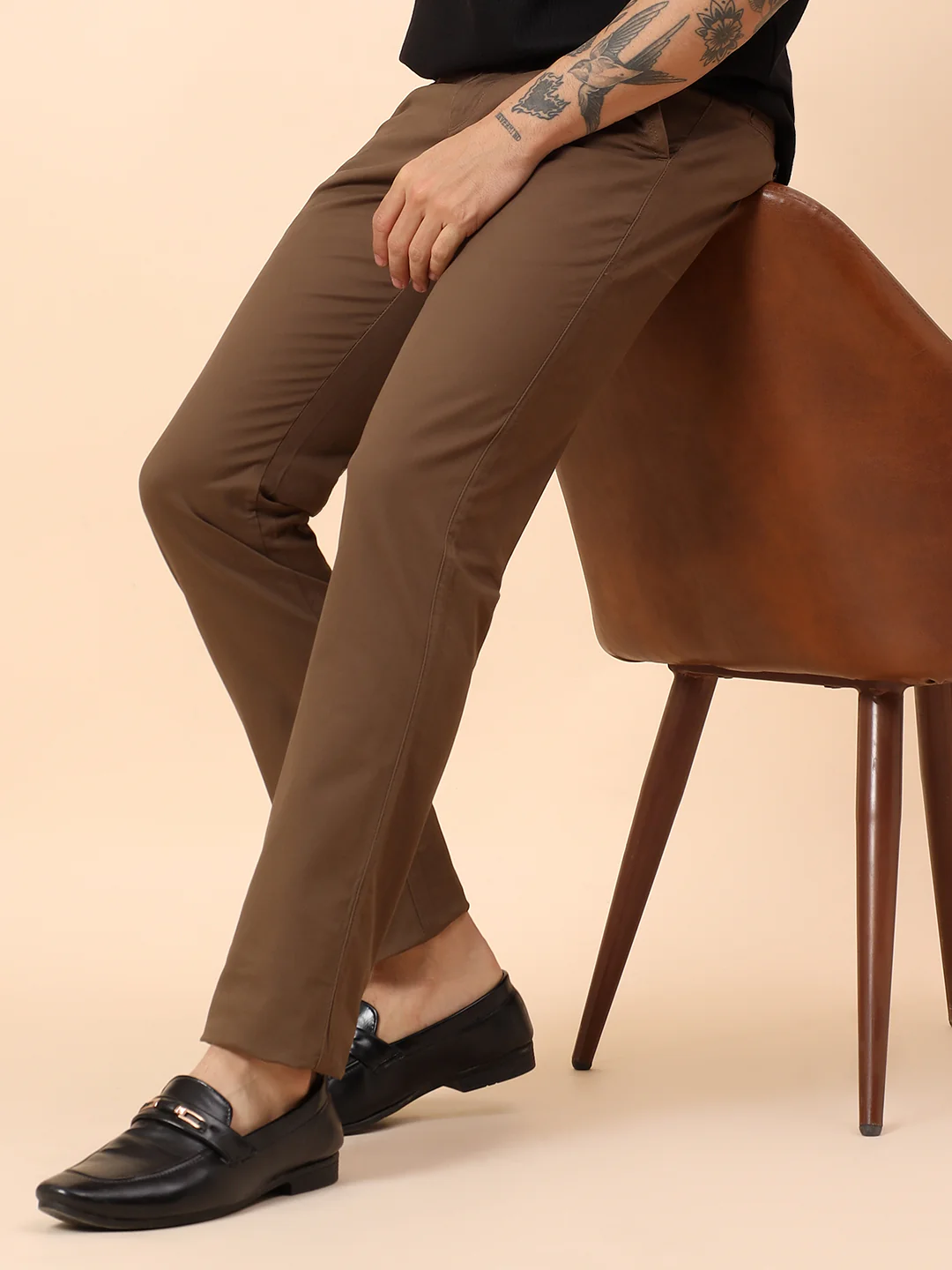 Casual Trousers for Men l Breathable & Soft with Color Fastness Regular Fit Cotton Blend Fabric Solid Pattern Button Closure - Image 8