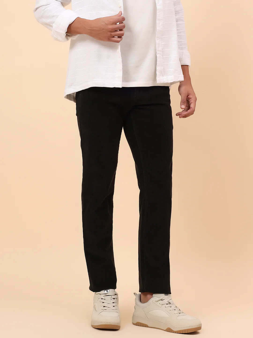 Casual Trousers for Men l Breathable & Soft with Color Fastness Regular Fit Cotton Blend Fabric Solid Pattern Button Closure - Image 2