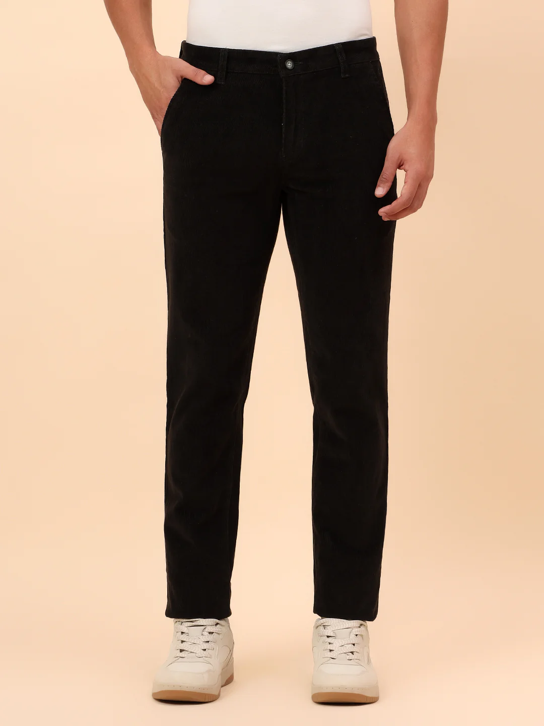 Casual Trousers for Men l Breathable & Soft with Color Fastness Regular Fit Cotton Blend Fabric Solid Pattern Button Closure - Image 3