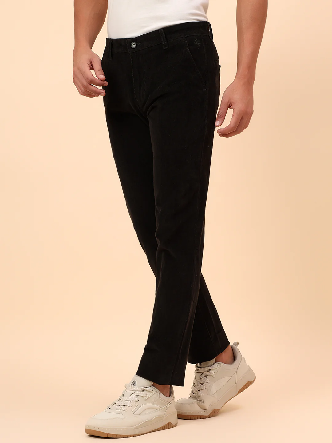 Casual Trousers for Men l Breathable & Soft with Color Fastness Regular Fit Cotton Blend Fabric Solid Pattern Button Closure - Image 4