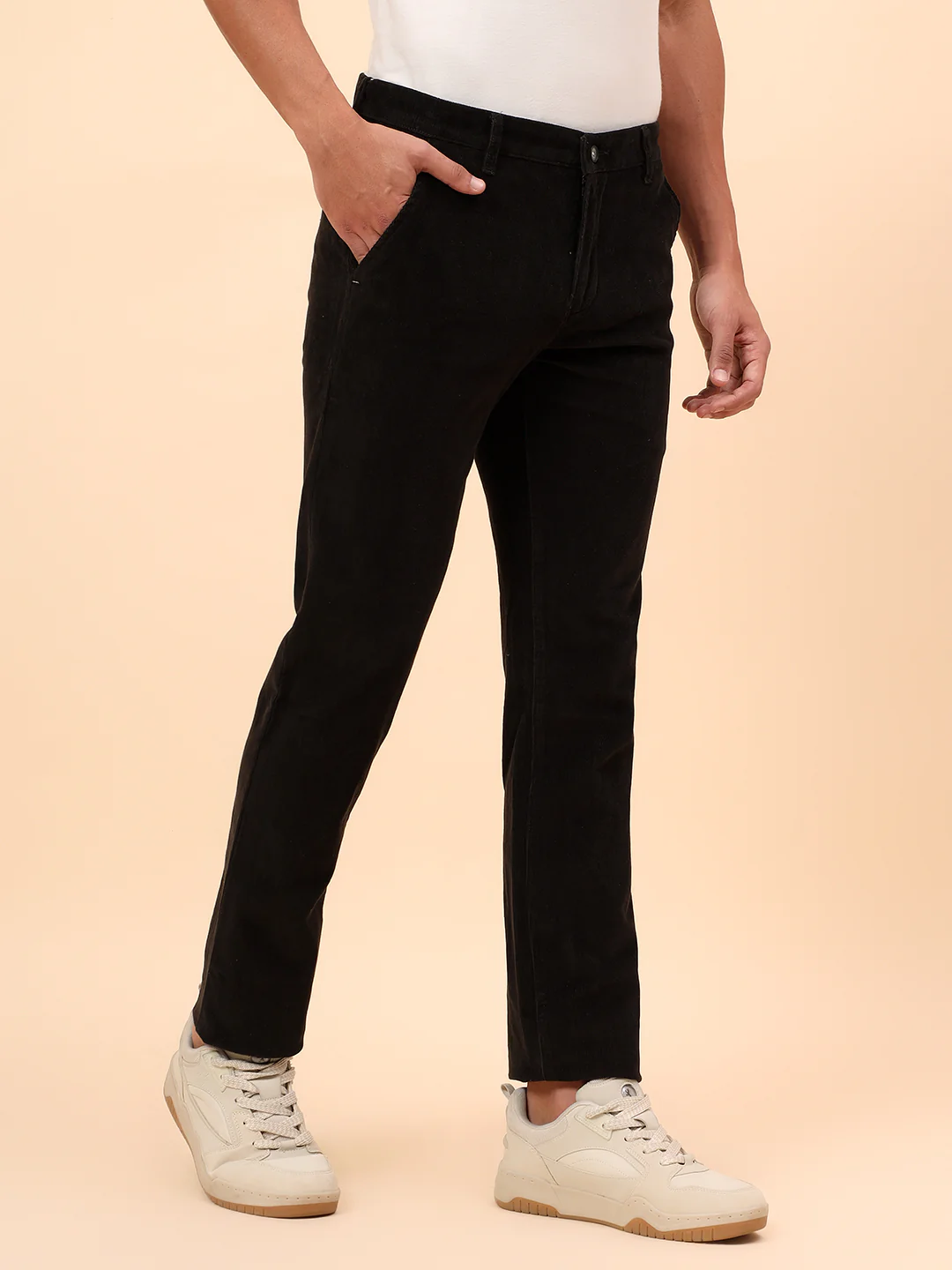 Casual Trousers for Men l Breathable & Soft with Color Fastness Regular Fit Cotton Blend Fabric Solid Pattern Button Closure - Image 5