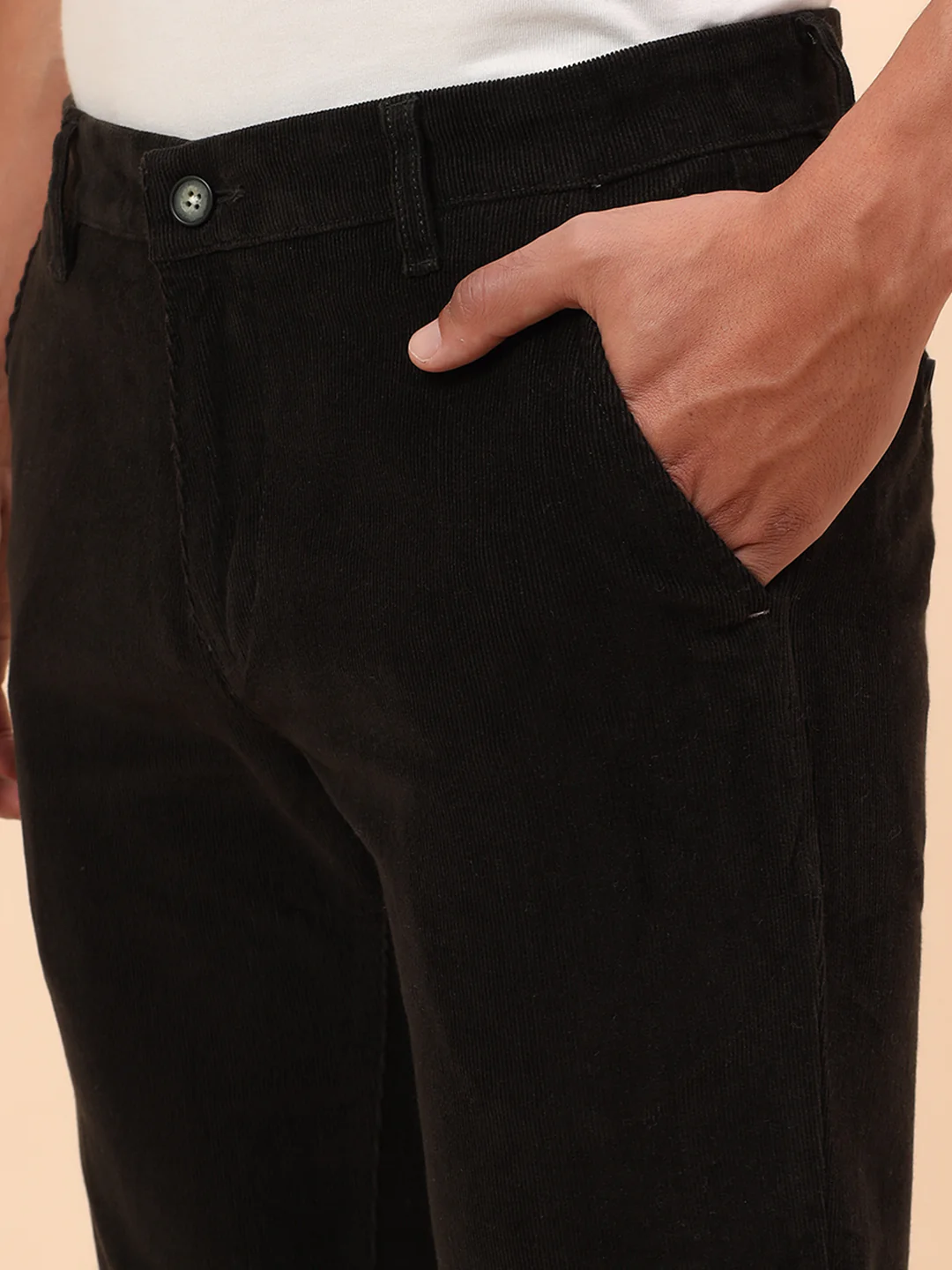 Casual Trousers for Men l Breathable & Soft with Color Fastness Regular Fit Cotton Blend Fabric Solid Pattern Button Closure - Image 7
