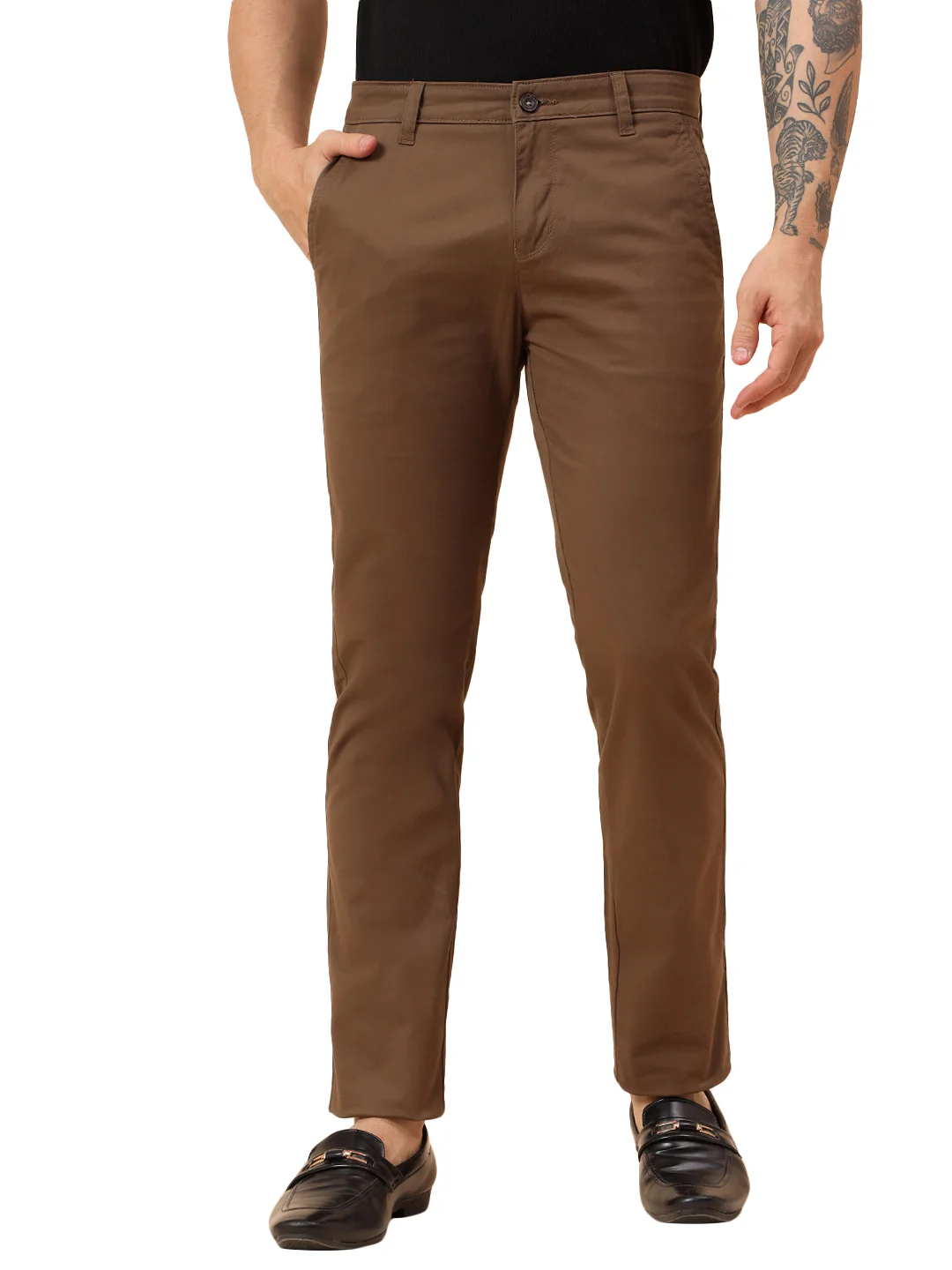 Casual Trousers for Men l Breathable & Soft with Color Fastness Regular Fit Cotton Blend Fabric Solid Pattern Button Closure - Image 9