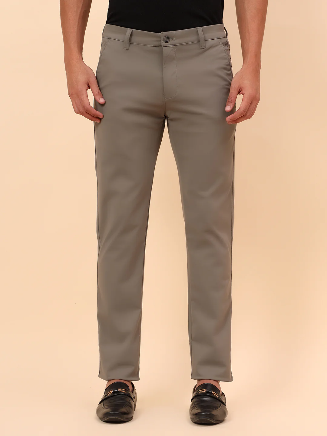 Casual Trousers for Men l Breathable & Soft with Color Fastness Regular Fit Cotton Blend Fabric Solid Pattern Button Closure - Image 3