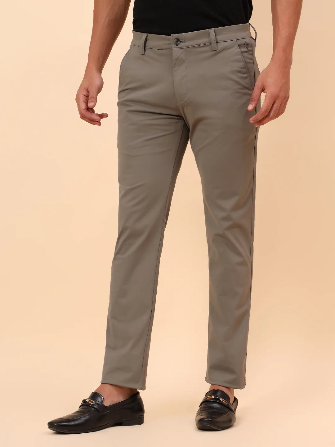 Casual Trousers for Men l Breathable & Soft with Color Fastness Regular Fit Cotton Blend Fabric Solid Pattern Button Closure - Image 4