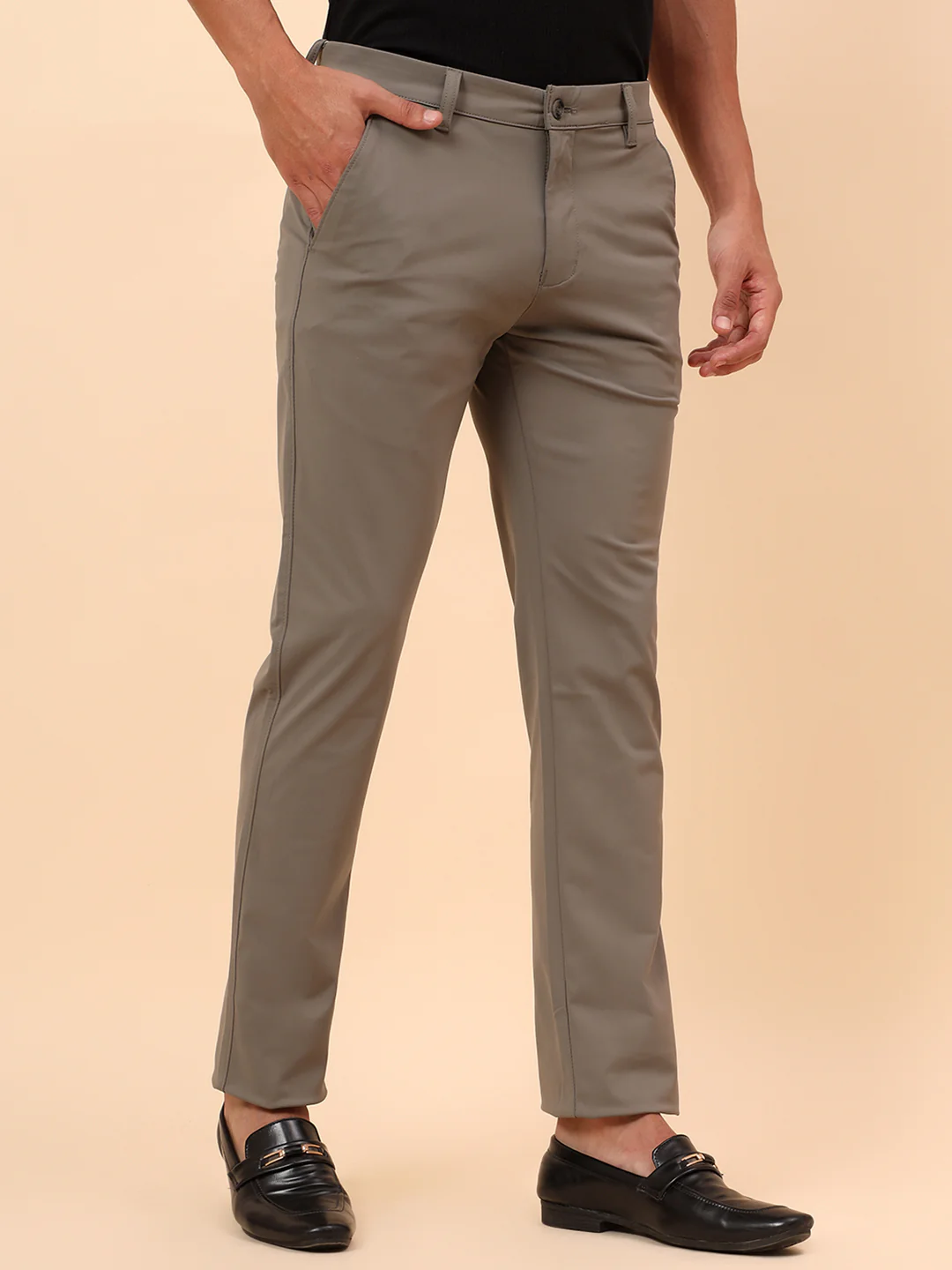 Casual Trousers for Men l Breathable & Soft with Color Fastness Regular Fit Cotton Blend Fabric Solid Pattern Button Closure - Image 5