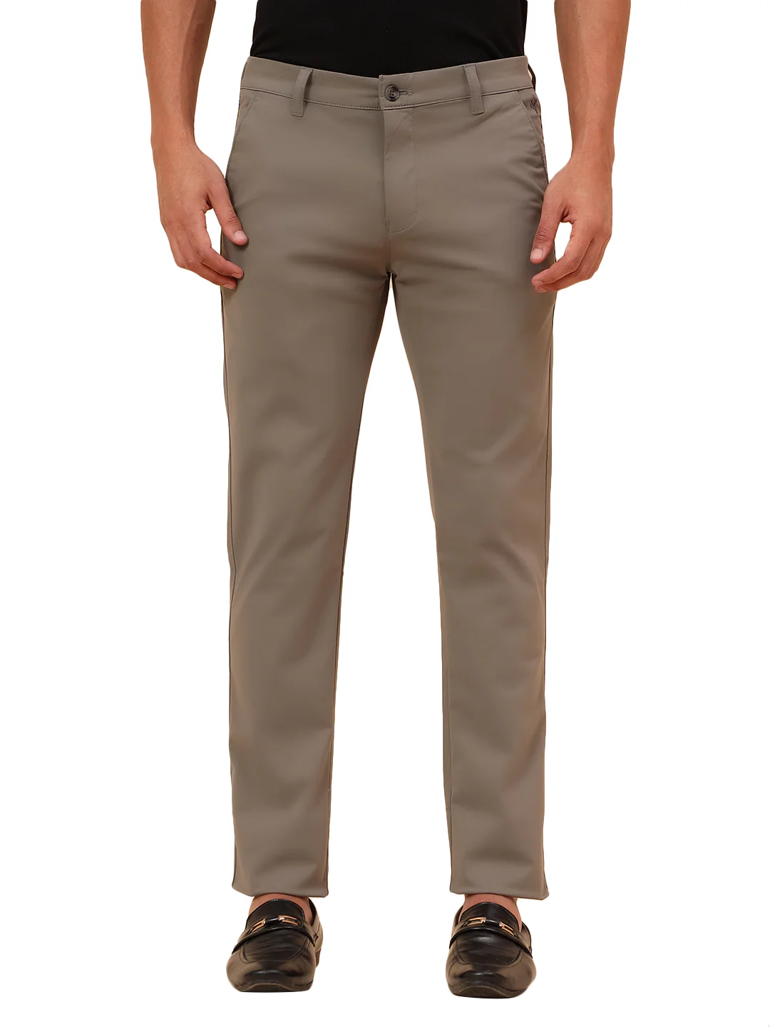 Casual Trousers for Men l Breathable & Soft with Color Fastness Regular Fit Cotton Blend Fabric Solid Pattern Button Closure - Image 9