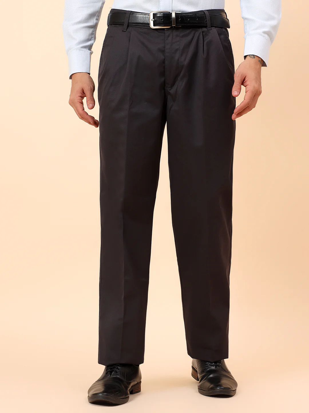Casual Trousers for Men l Breathable & Soft with Color Fastness Regular Fit Cotton Fabric Solid Pattern Button Closure - Image 3