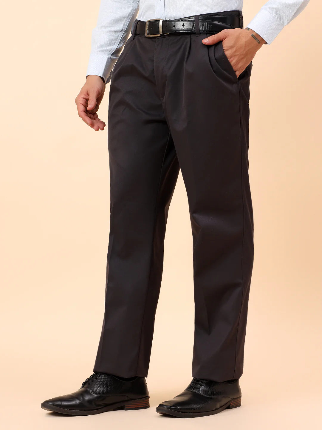 Casual Trousers for Men l Breathable & Soft with Color Fastness Regular Fit Cotton Fabric Solid Pattern Button Closure - Image 4