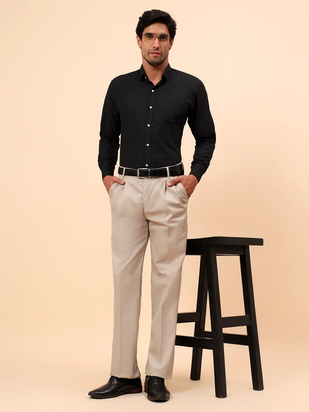 Casual Trousers for Men l Breathable & Soft with Color Fastness Regular Fit Cotton Fabric Solid Pattern Button Closure - Image 2
