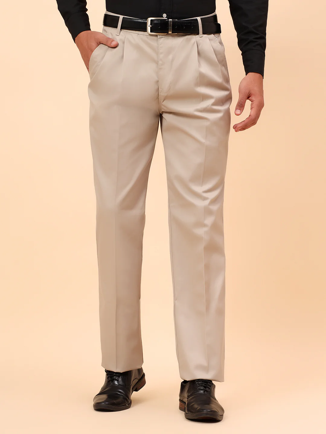 Casual Trousers for Men l Breathable & Soft with Color Fastness Regular Fit Cotton Fabric Solid Pattern Button Closure - Image 3