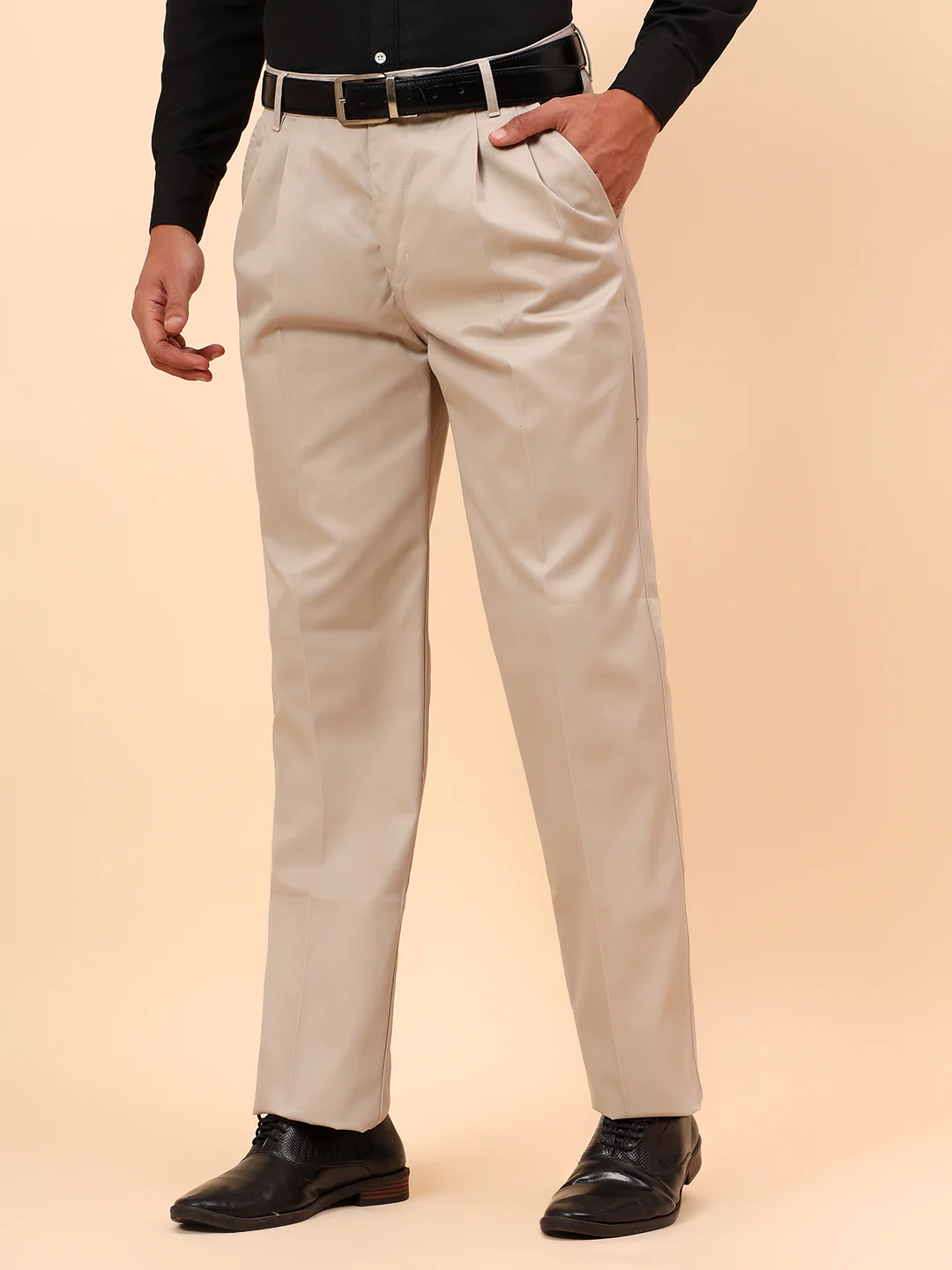 Casual Trousers for Men l Breathable & Soft with Color Fastness Regular Fit Cotton Fabric Solid Pattern Button Closure - Image 4