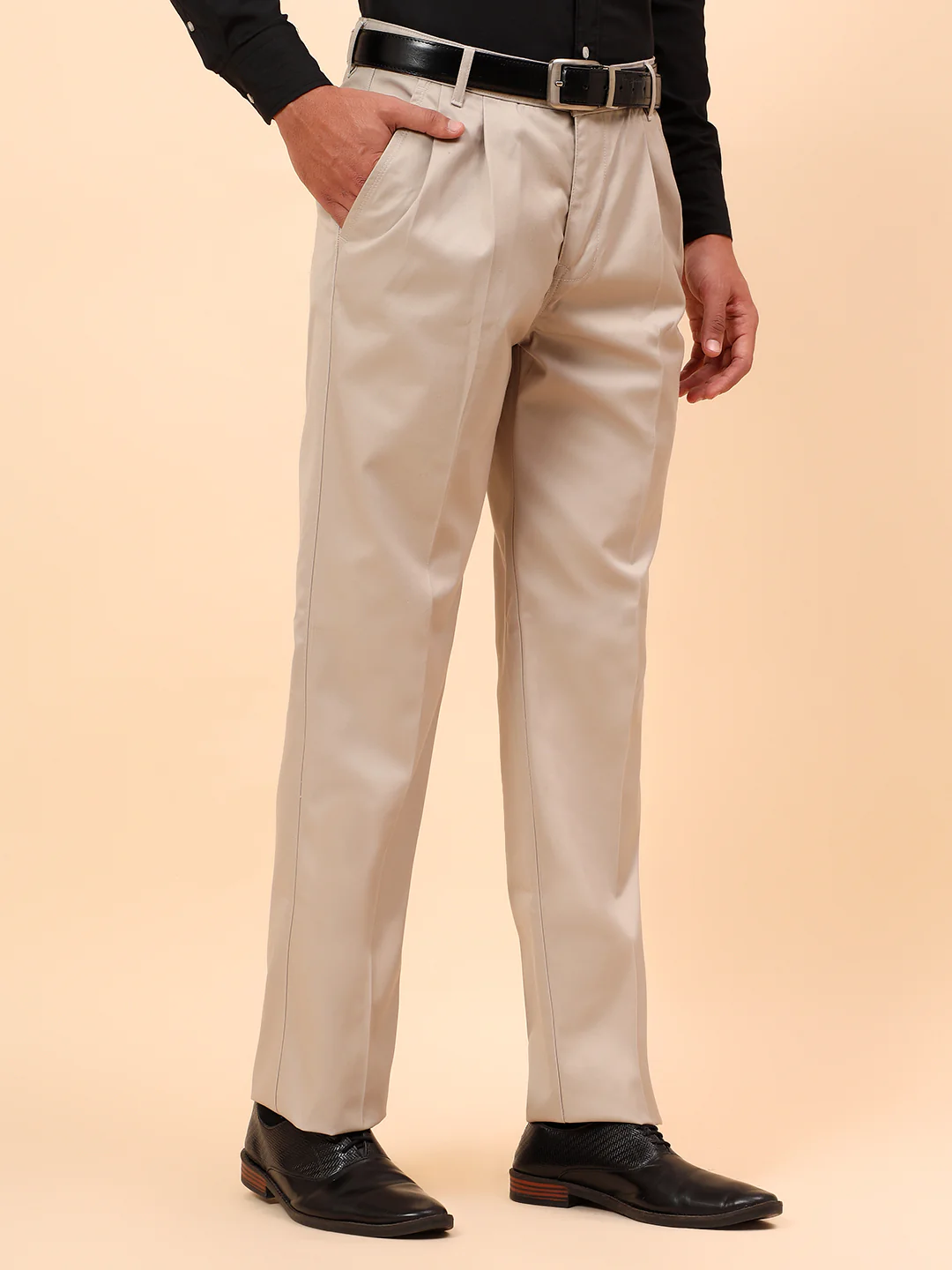 Casual Trousers for Men l Breathable & Soft with Color Fastness Regular Fit Cotton Fabric Solid Pattern Button Closure - Image 5