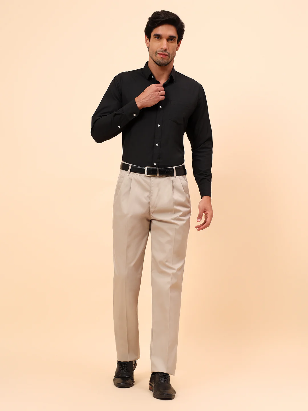 Casual Trousers for Men l Breathable & Soft with Color Fastness Regular Fit Cotton Fabric Solid Pattern Button Closure - Image 8