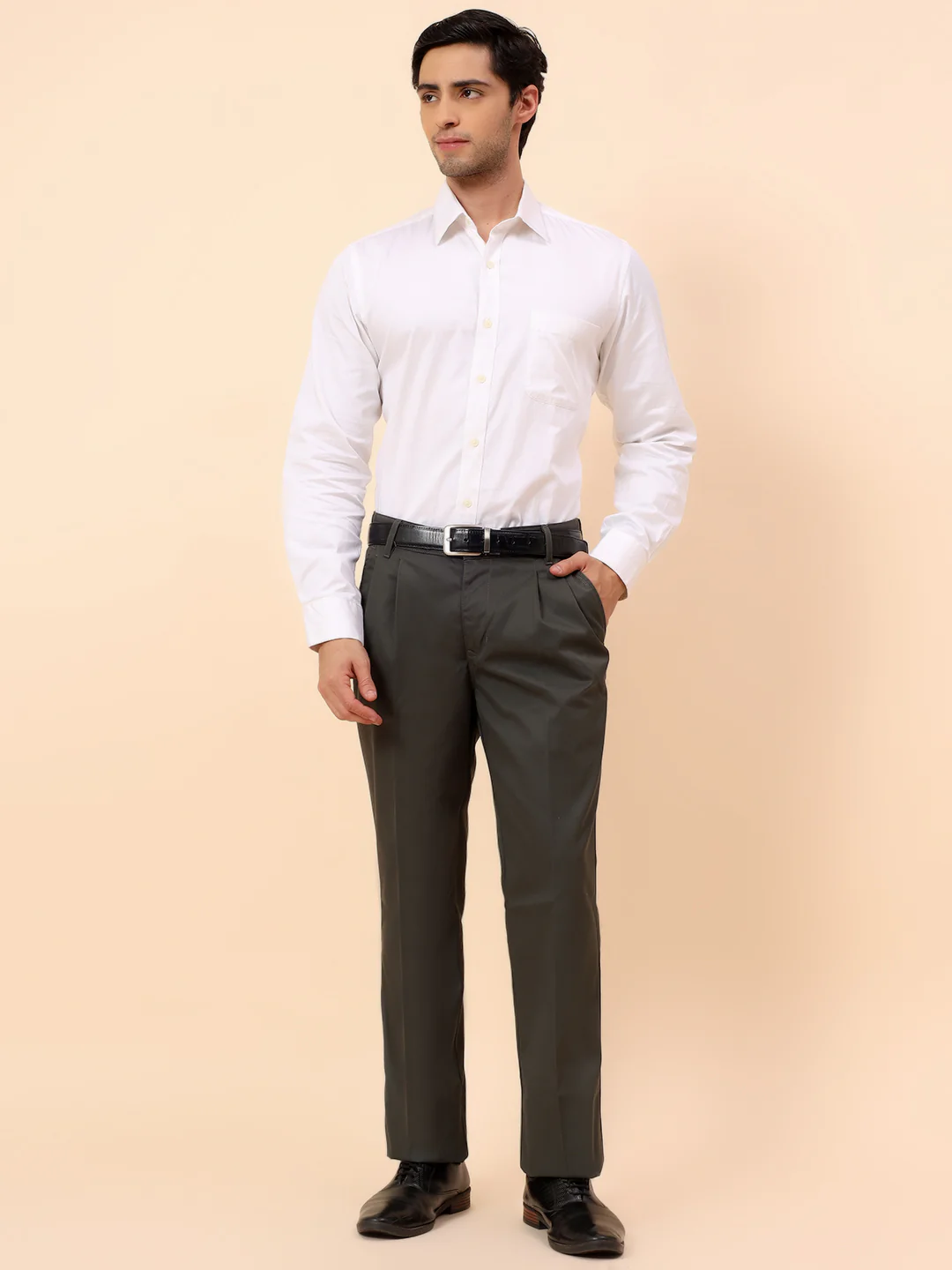 Casual Trousers for Men l Breathable & Soft with Color Fastness Regular Fit Cotton Fabric Solid Pattern Button Closure - Image 2