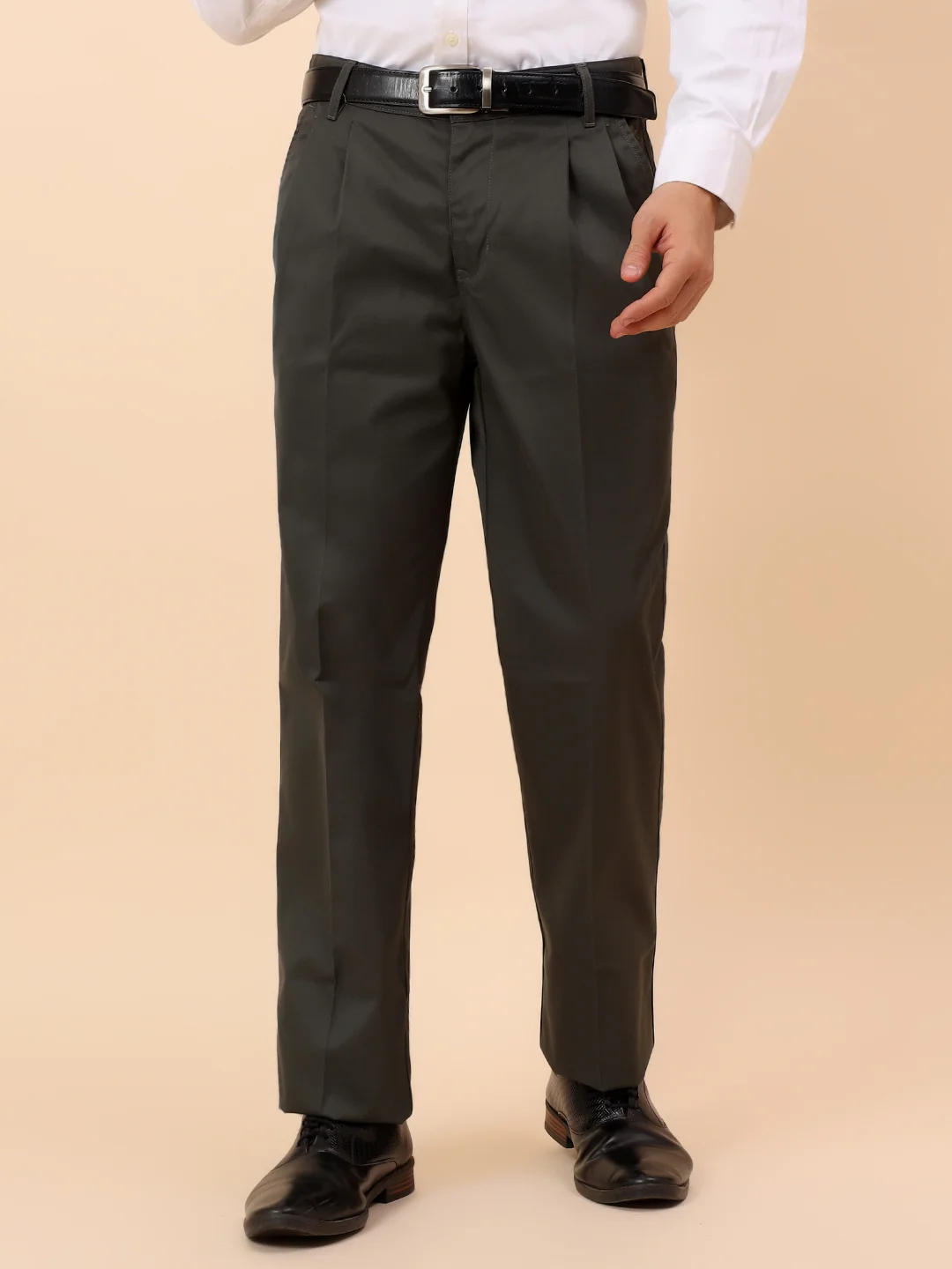 Casual Trousers for Men l Breathable & Soft with Color Fastness Regular Fit Cotton Fabric Solid Pattern Button Closure - Image 4