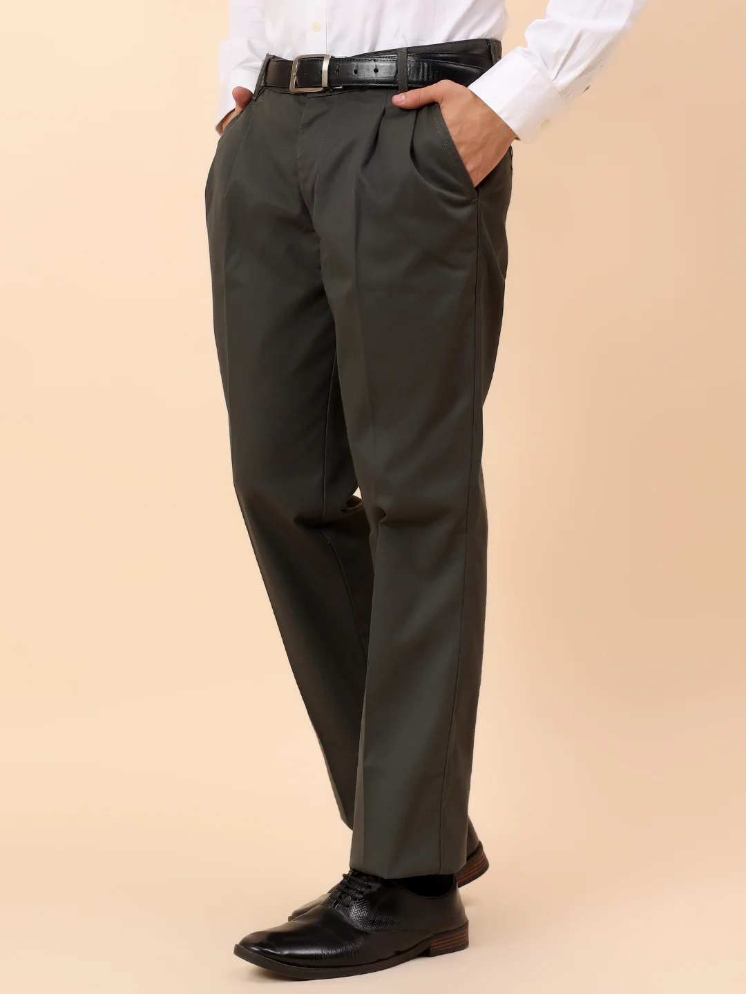 Casual Trousers for Men l Breathable & Soft with Color Fastness Regular Fit Cotton Fabric Solid Pattern Button Closure - Image 5