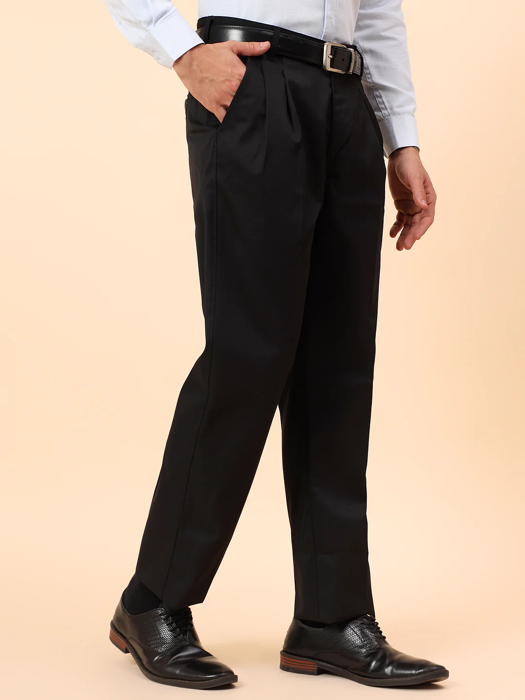 Casual Trousers for Men l Breathable & Soft with Color Fastness Regular Fit Cotton Fabric Solid Pattern Button Closure - Image 5