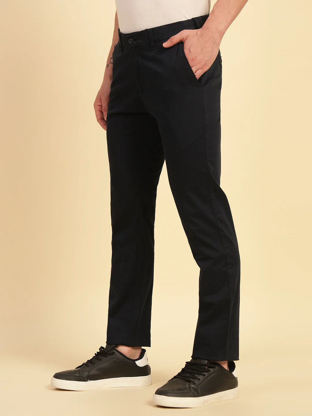 Casual Trouser for Men | Breathable & Soft with Color Fastness Regular Fit Cotton Blend Fabric Solid Pattern Button Closure - Image 4