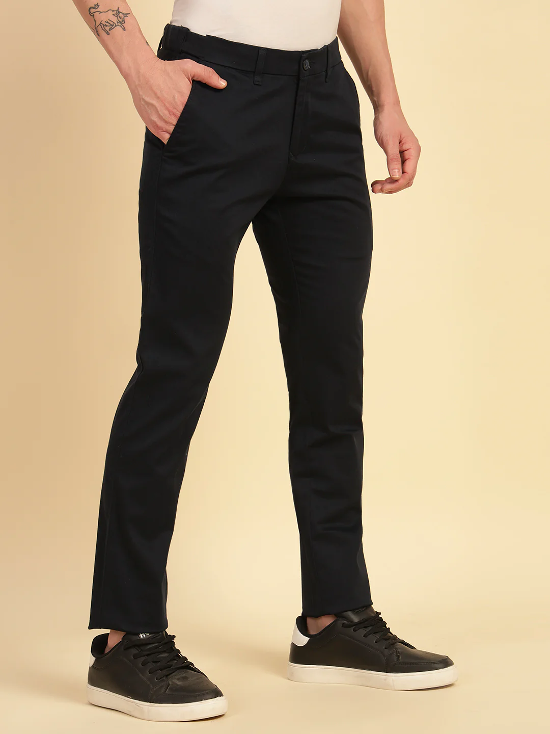 Casual Trouser for Men | Breathable & Soft with Color Fastness Regular Fit Cotton Blend Fabric Solid Pattern Button Closure - Image 5
