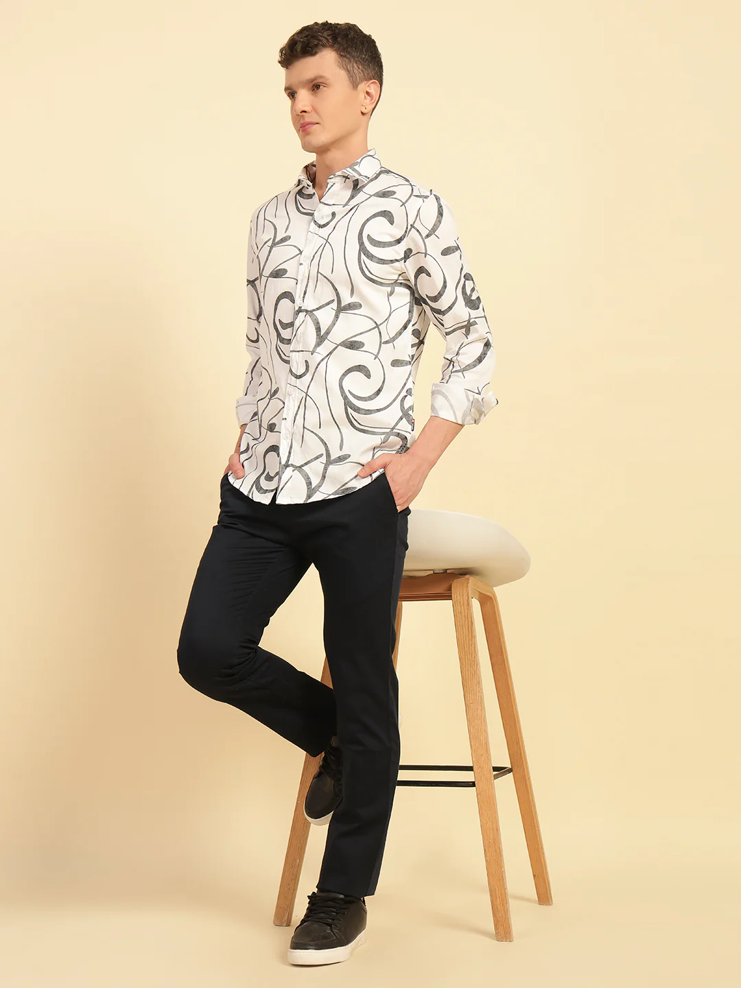 Casual Trouser for Men | Breathable & Soft with Color Fastness Regular Fit Cotton Blend Fabric Solid Pattern Button Closure - Image 9