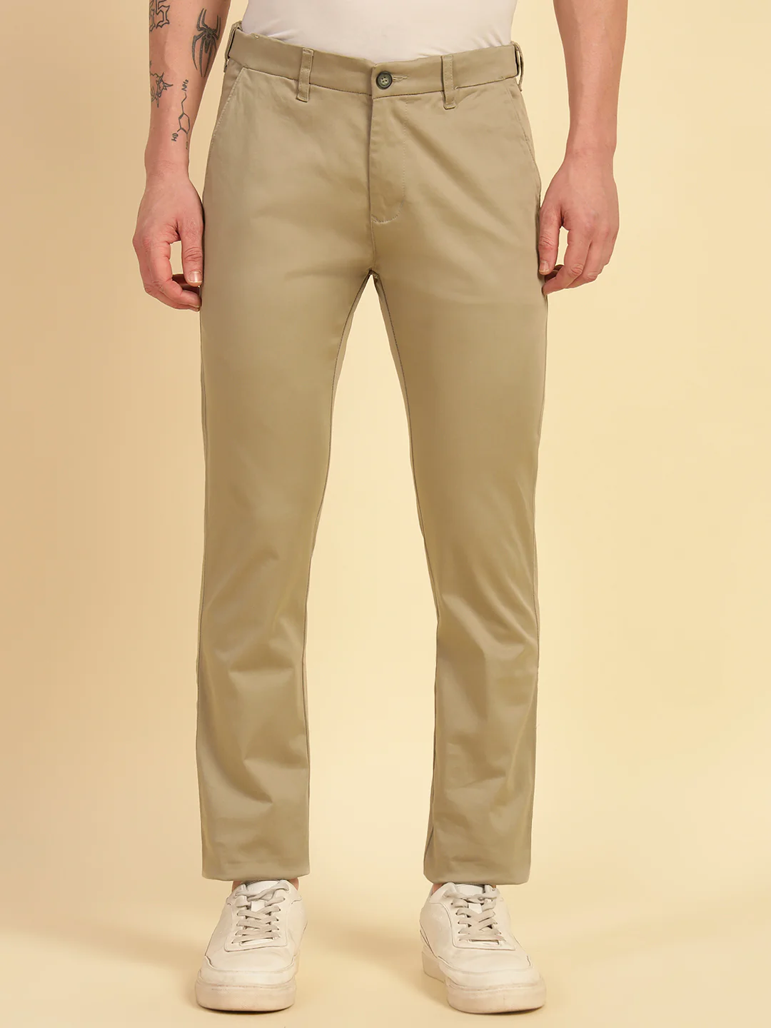 Casual Trouser for Men | Breathable & Soft with Color Fastness Regular Fit Cotton Blend Fabric Solid Pattern Button Closure - Image 3