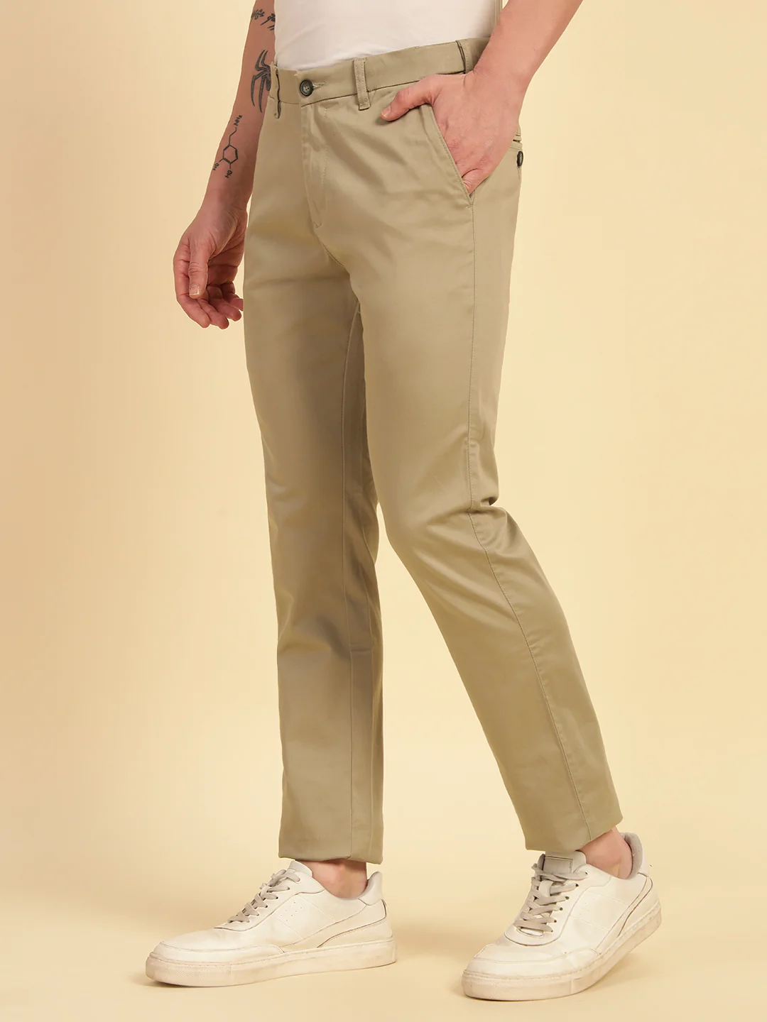 Casual Trouser for Men | Breathable & Soft with Color Fastness Regular Fit Cotton Blend Fabric Solid Pattern Button Closure - Image 4