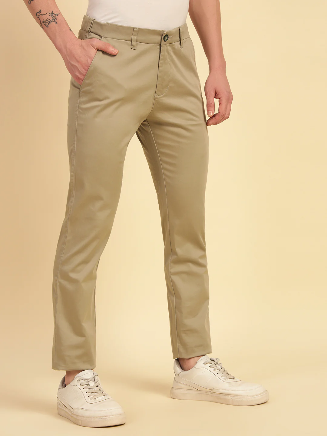 Casual Trouser for Men | Breathable & Soft with Color Fastness Regular Fit Cotton Blend Fabric Solid Pattern Button Closure - Image 5