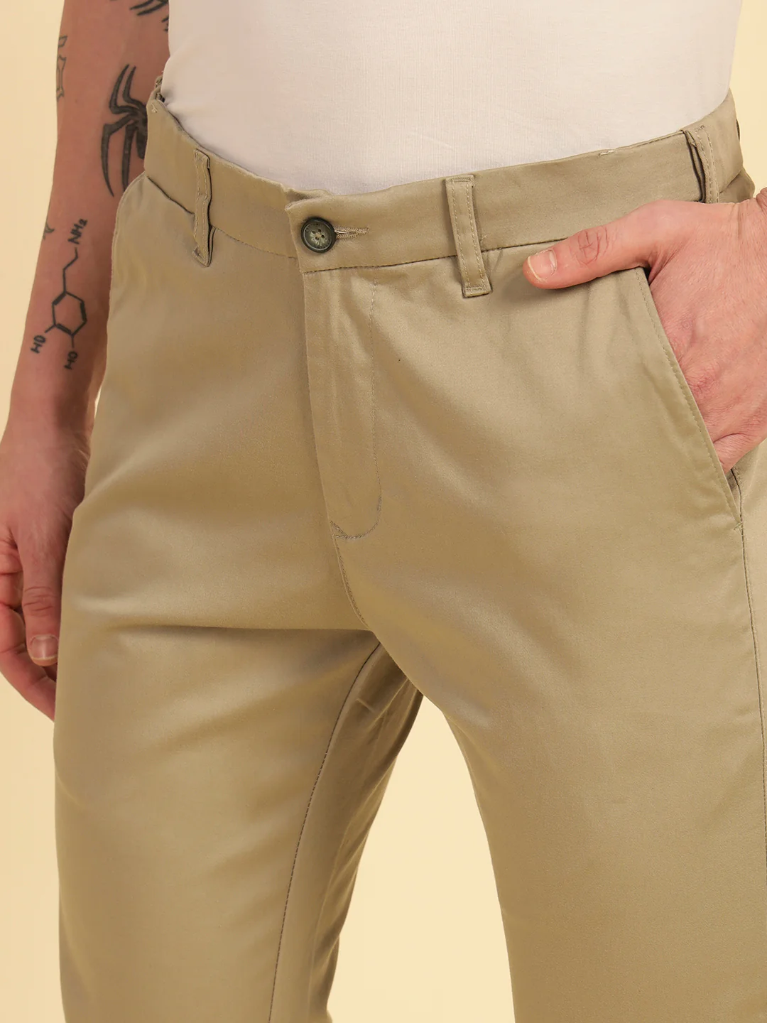 Casual Trouser for Men | Breathable & Soft with Color Fastness Regular Fit Cotton Blend Fabric Solid Pattern Button Closure - Image 6