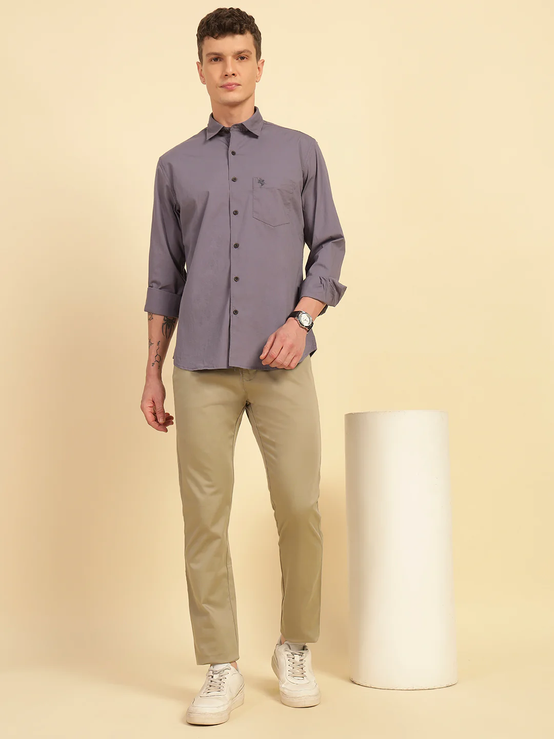 Casual Trouser for Men | Breathable & Soft with Color Fastness Regular Fit Cotton Blend Fabric Solid Pattern Button Closure - Image 9