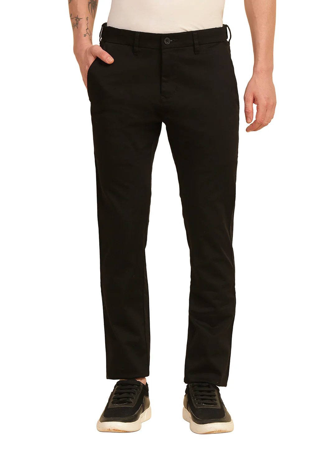Casual Trouser for Men | Breathable & Soft with Color Fastness Regular Fit Cotton Blend Fabric Solid Pattern Button Closure - Image 2