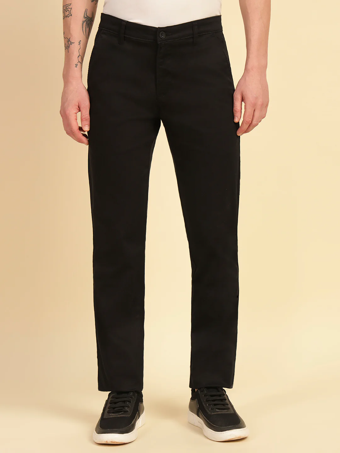 Casual Trouser for Men | Breathable & Soft with Color Fastness Regular Fit Cotton Blend Fabric Solid Pattern Button Closure - Image 3