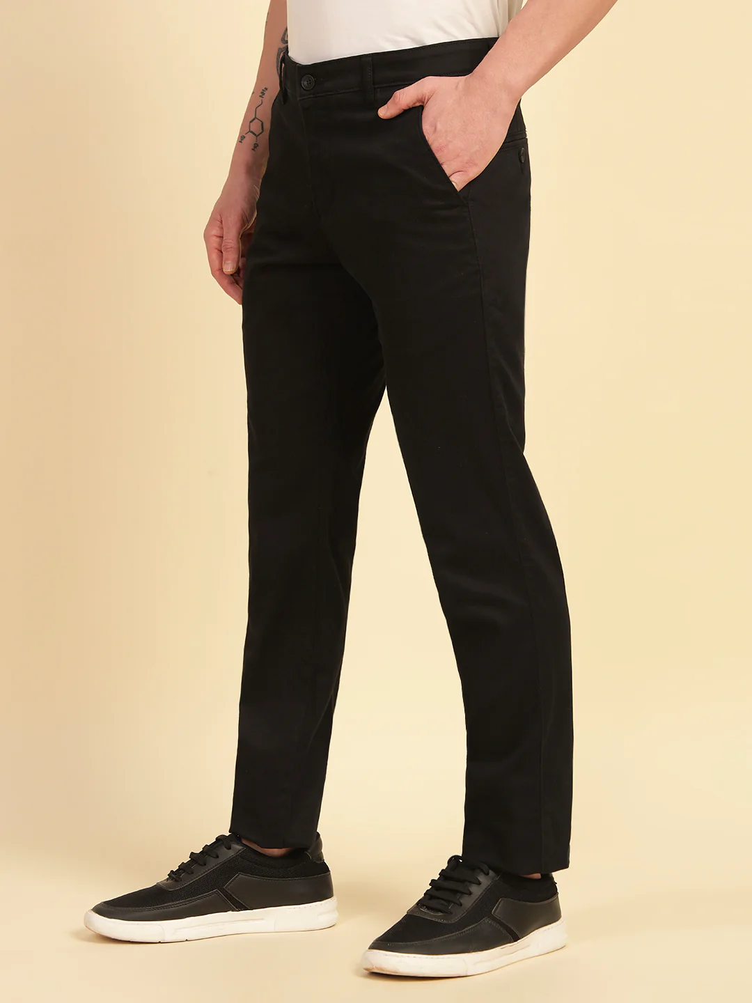 Casual Trouser for Men | Breathable & Soft with Color Fastness Regular Fit Cotton Blend Fabric Solid Pattern Button Closure - Image 4