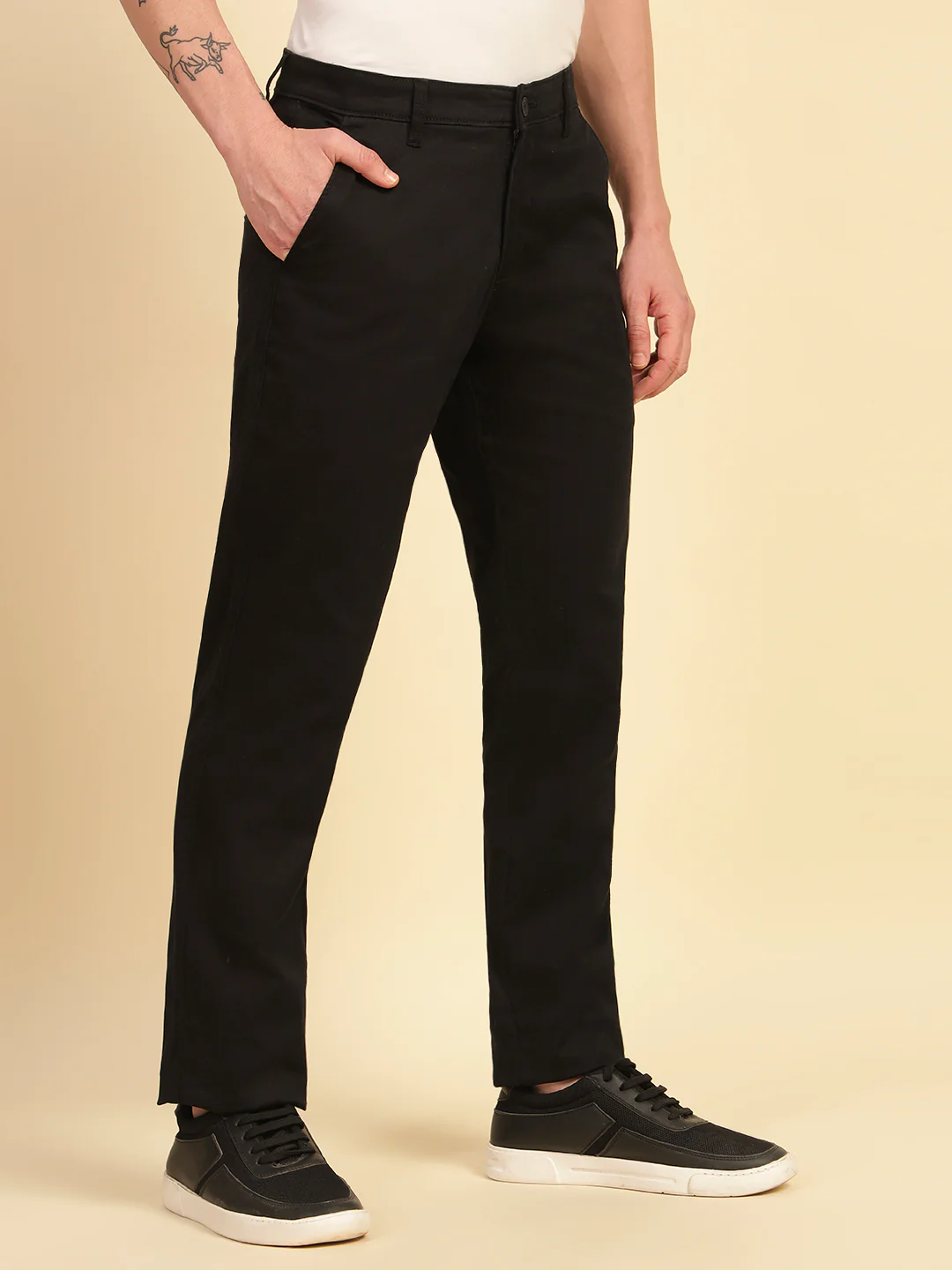 Casual Trouser for Men | Breathable & Soft with Color Fastness Regular Fit Cotton Blend Fabric Solid Pattern Button Closure - Image 5