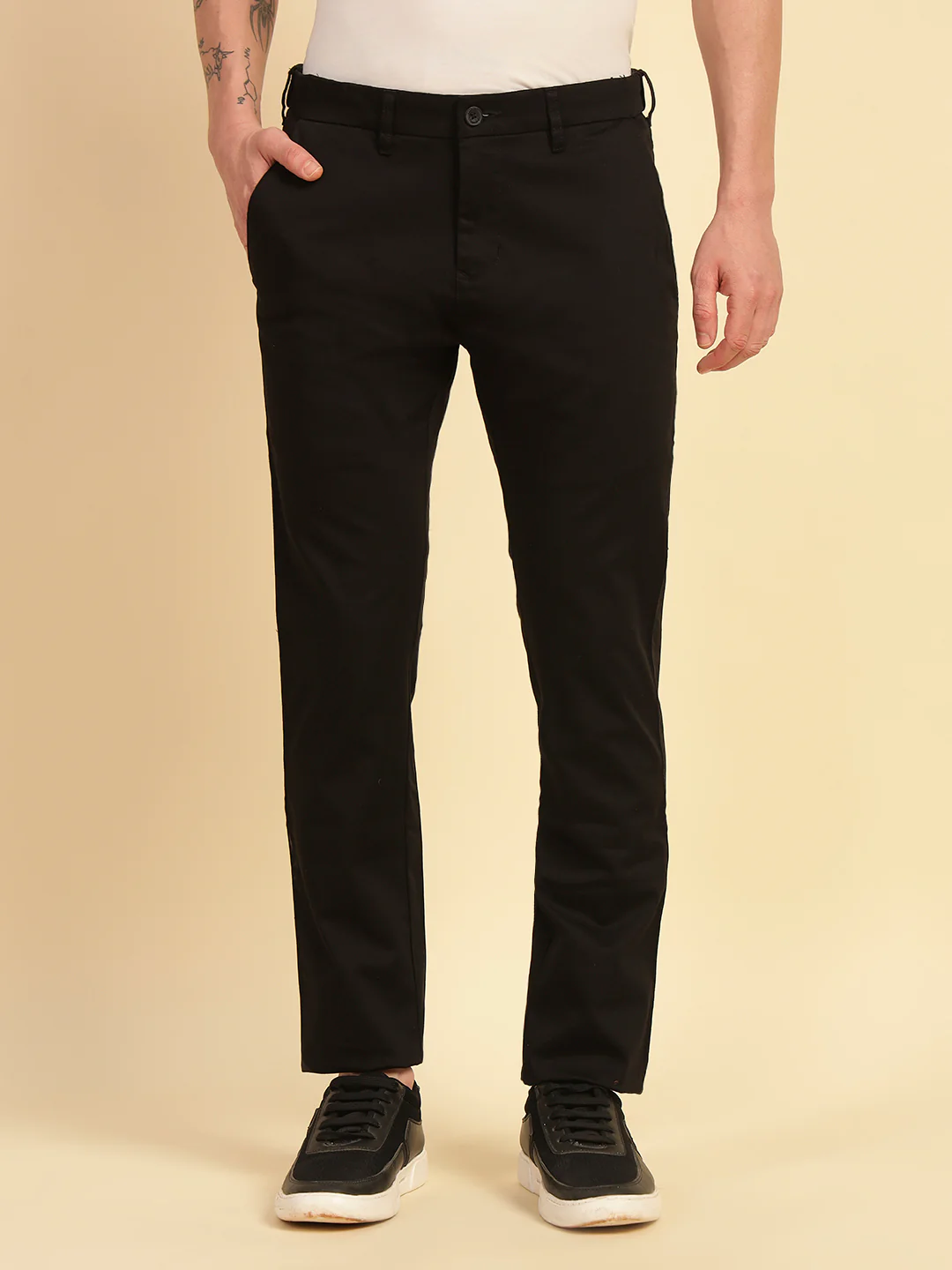 Casual Trouser for Men | Breathable & Soft with Color Fastness Regular Fit Cotton Blend Fabric Solid Pattern Button Closure - Image 3
