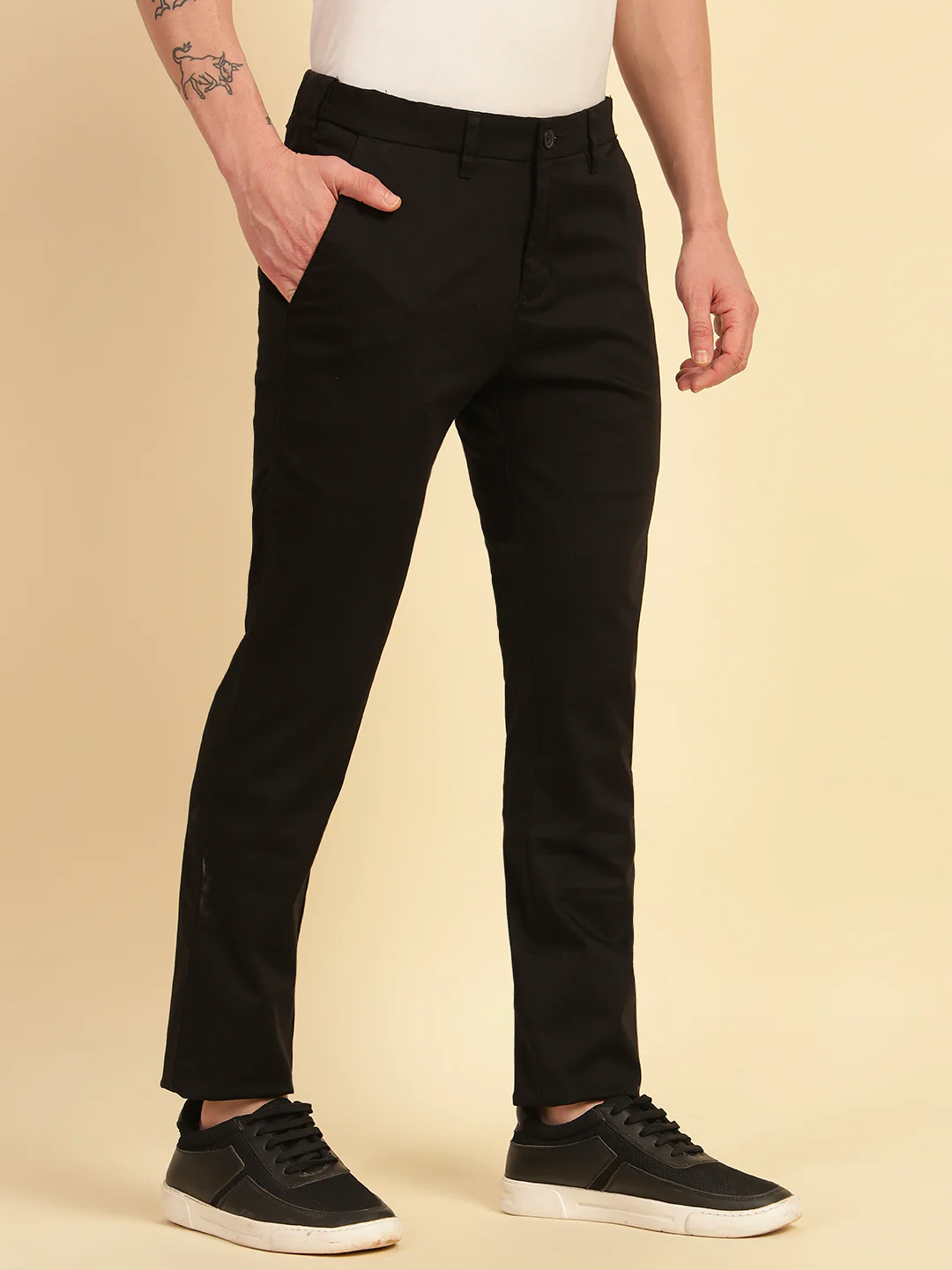 Casual Trouser for Men | Breathable & Soft with Color Fastness Regular Fit Cotton Blend Fabric Solid Pattern Button Closure - Image 5