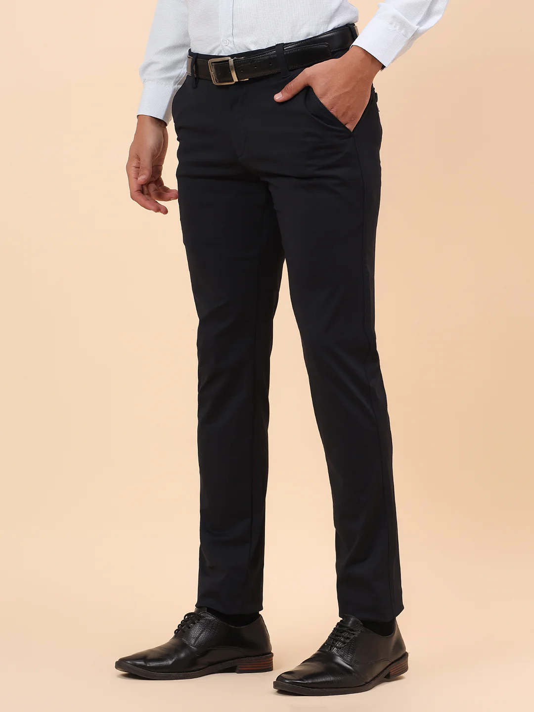 Casual Trousers for Men l Breathable & Soft with Color Fastness Regular Fit Poly Cotton Fabric Solid Pattern Button Closure - Image 4