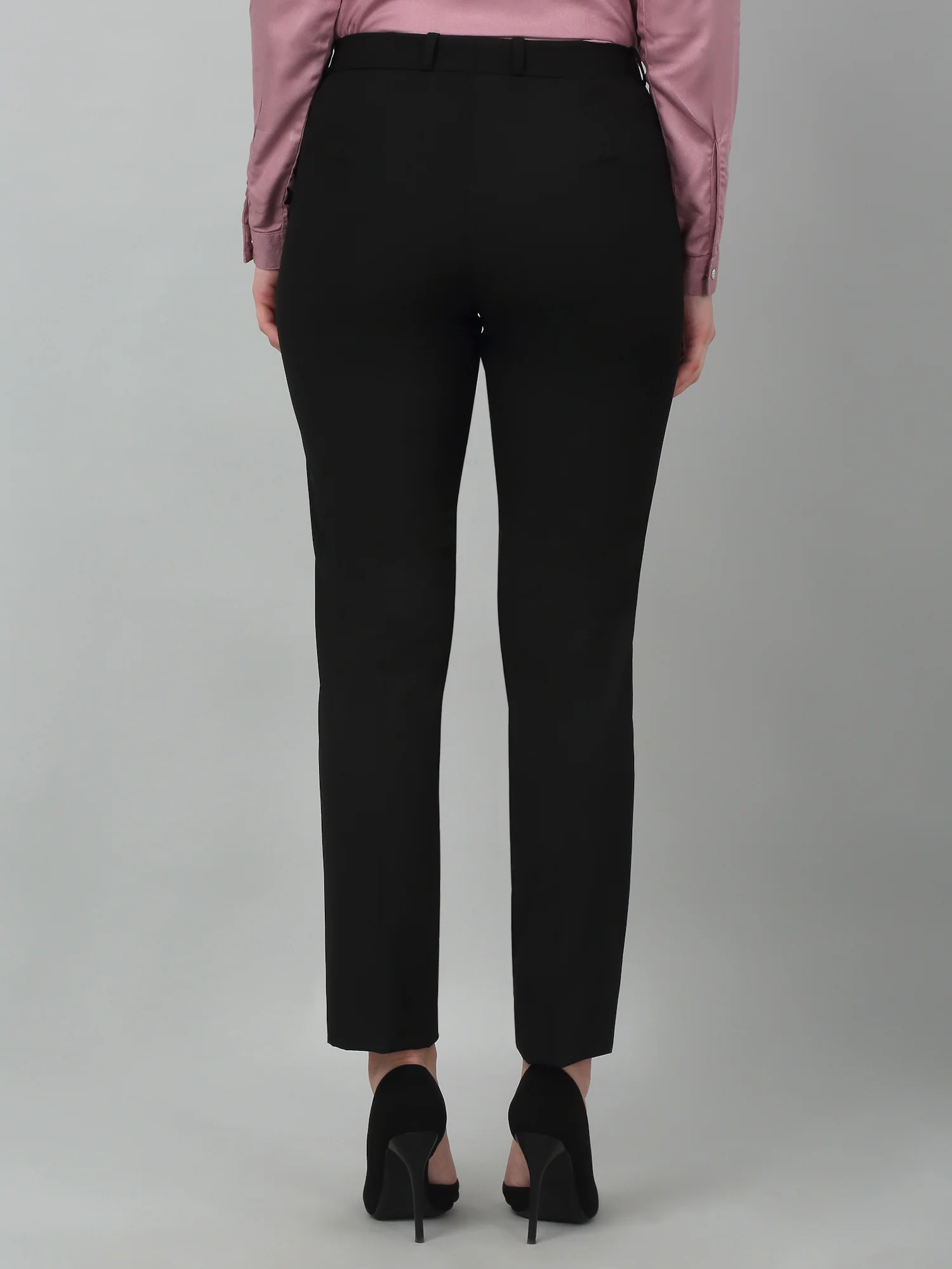 Women's Formal Flat Front Black Full length Mid rise Trousers - Image 2
