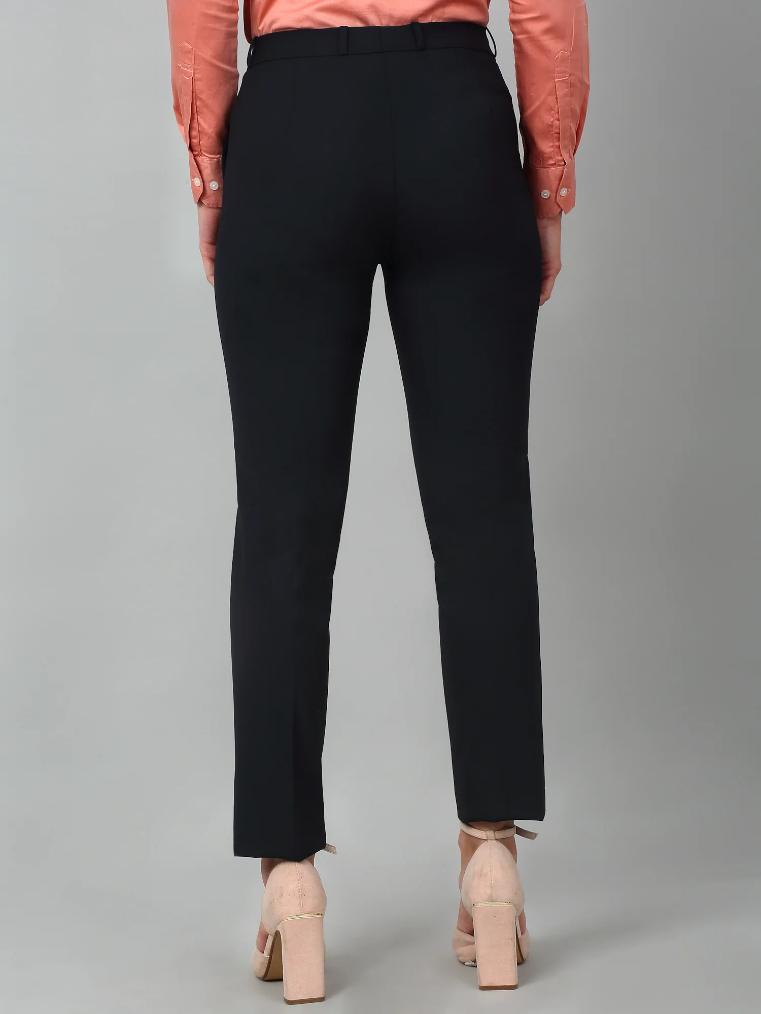 Women's Formal Flat Front Navy Blue Full length Mid rise Trousers - Image 2