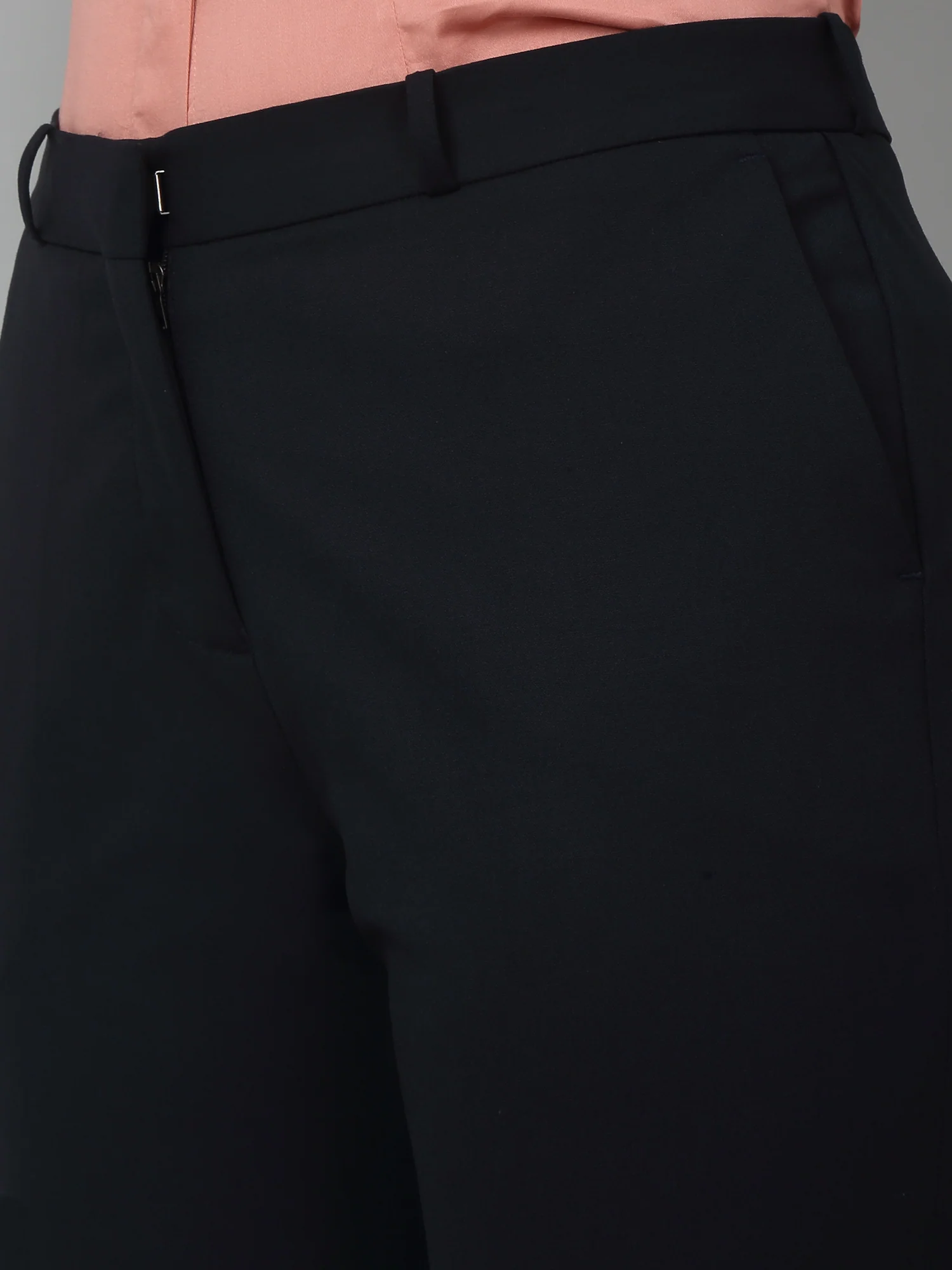 Women's Formal Flat Front Navy Blue Full length Mid rise Trousers - Image 5