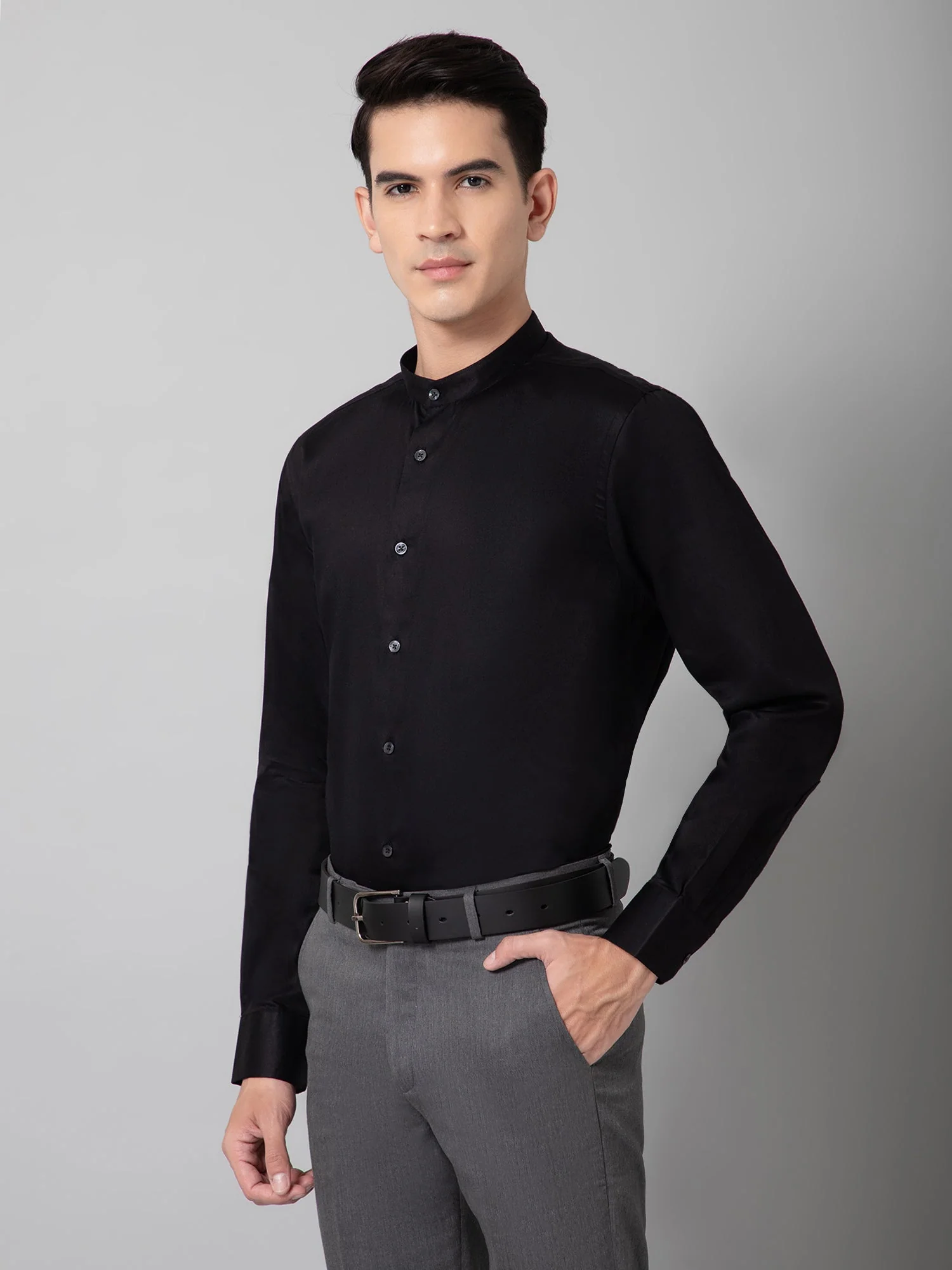 Formal Shirt for Men l Breathable & Soft with Color Fastness Regular Fit Mandarin Collar Neck Cotton Fabric Solid Pattern - Image 2