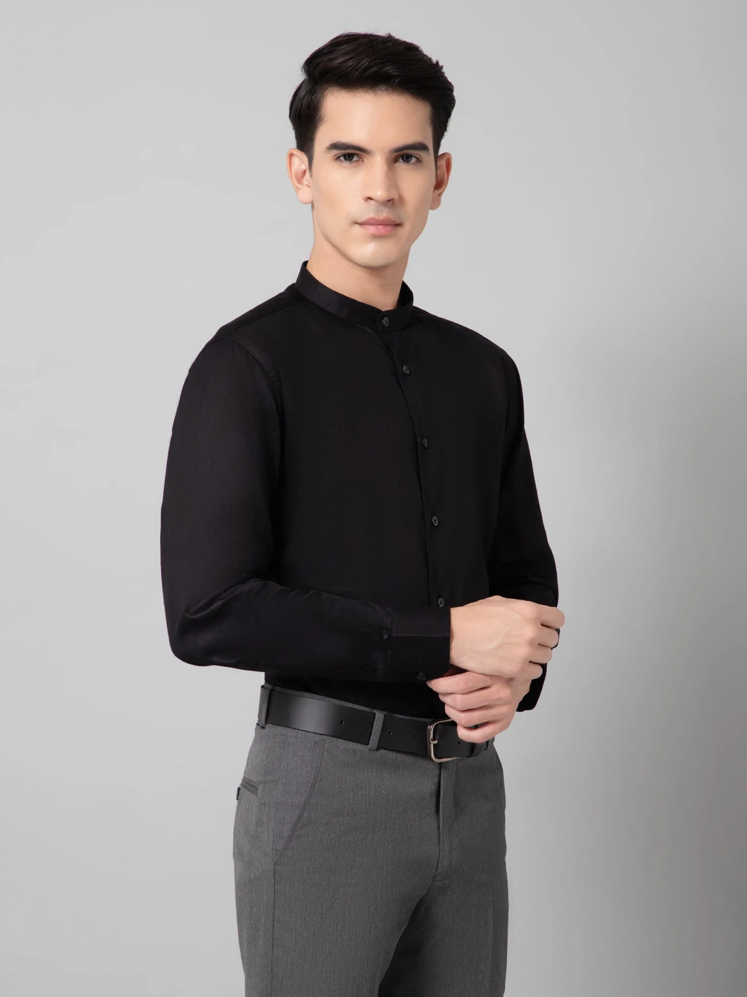 Formal Shirt for Men l Breathable & Soft with Color Fastness Regular Fit Mandarin Collar Neck Cotton Fabric Solid Pattern - Image 3
