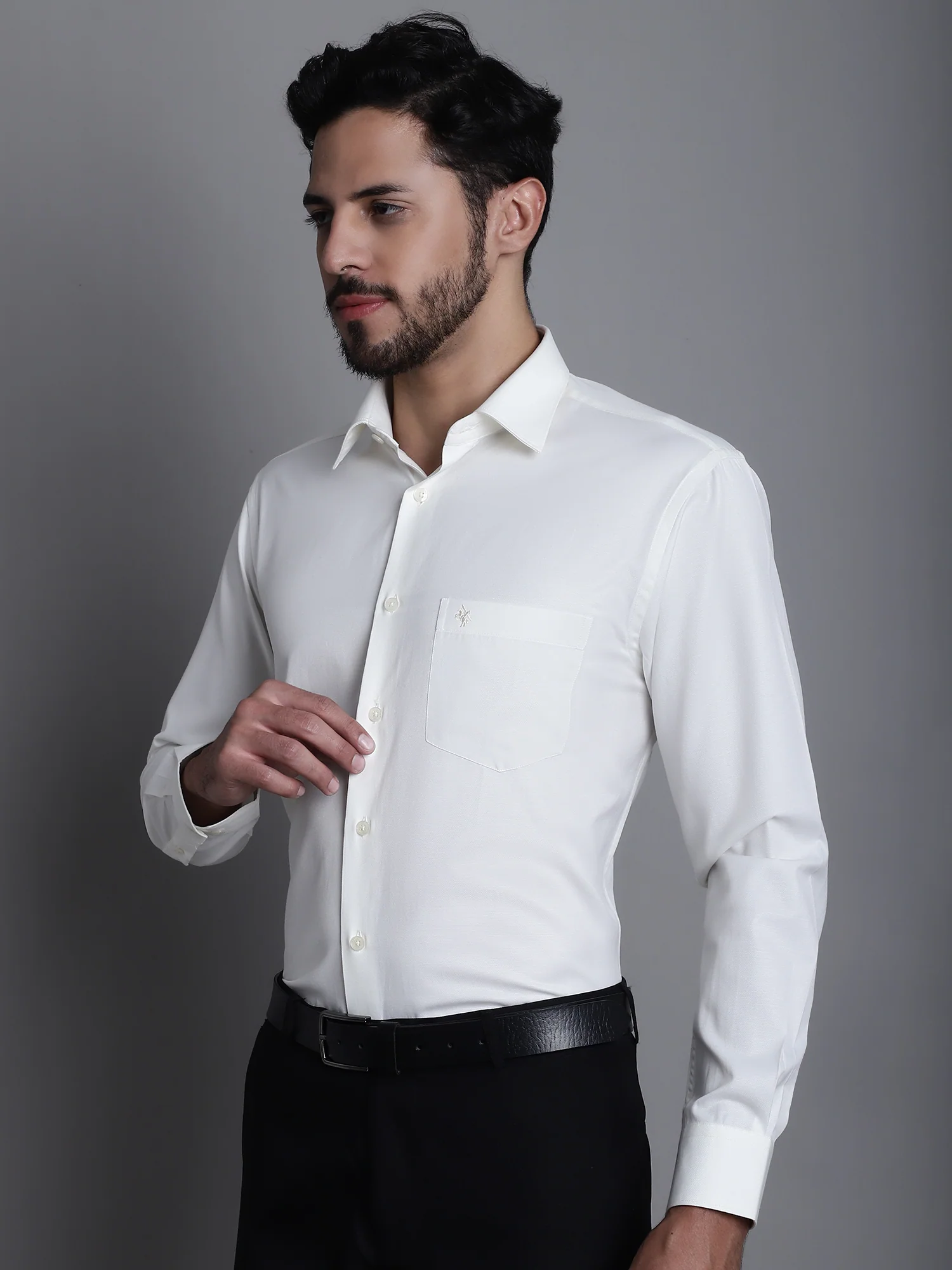 Men's Olive Green Formal Self Textured Full Sleeve Shirt - Image 3