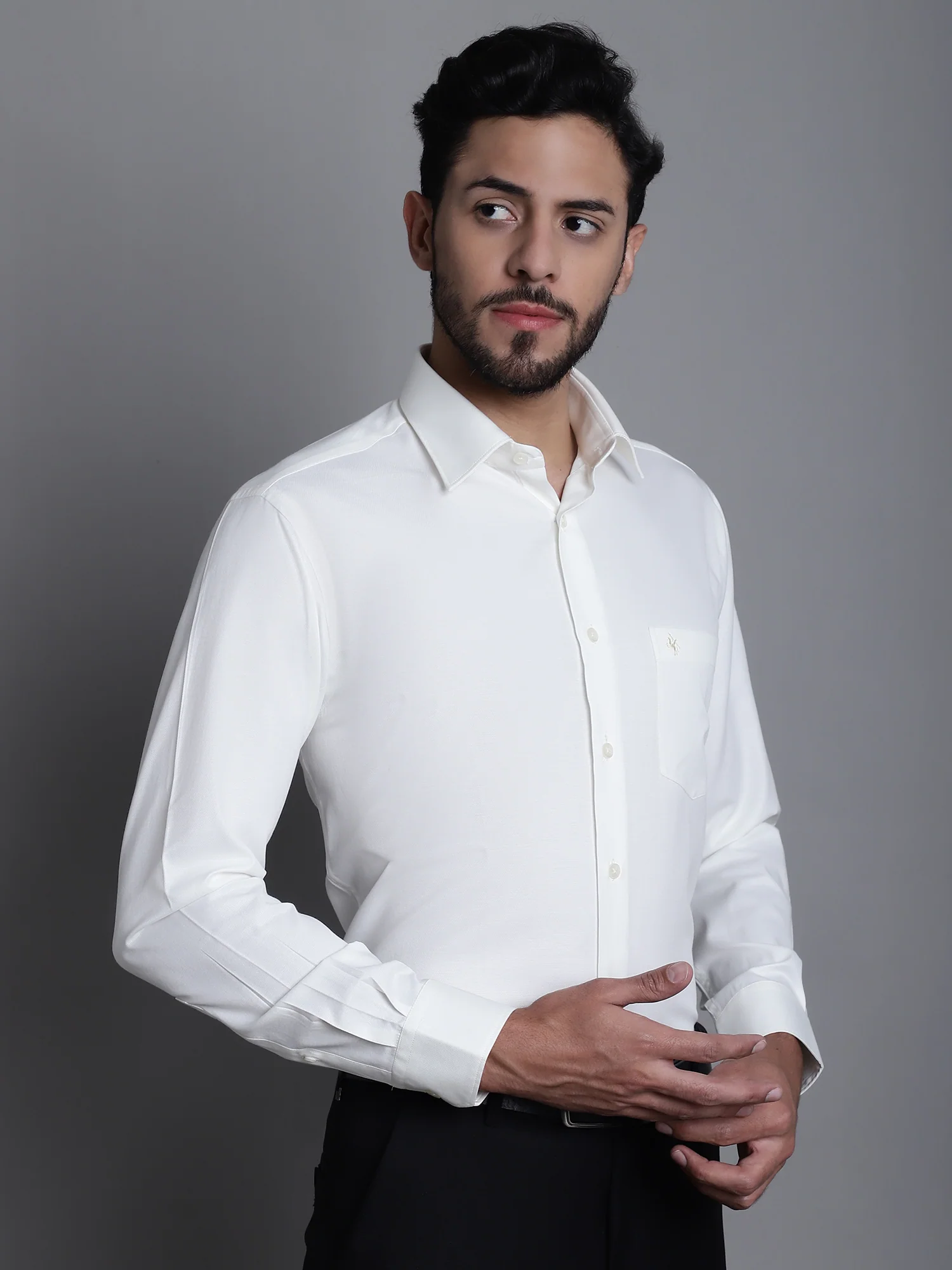 Men's Olive Green Formal Self Textured Full Sleeve Shirt - Image 4