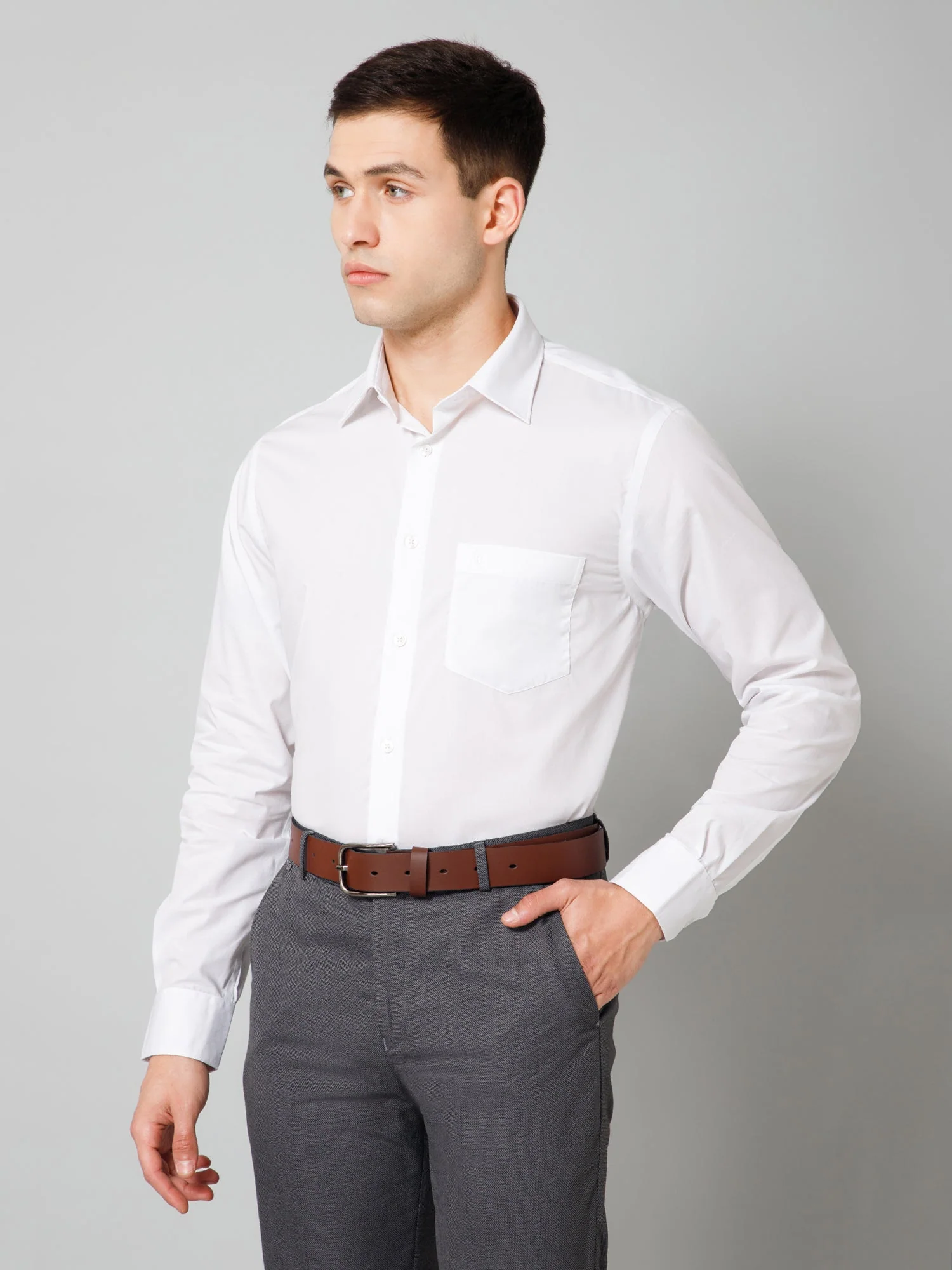 Men's White Formal Plain Full Sleeve Shirt - Image 2