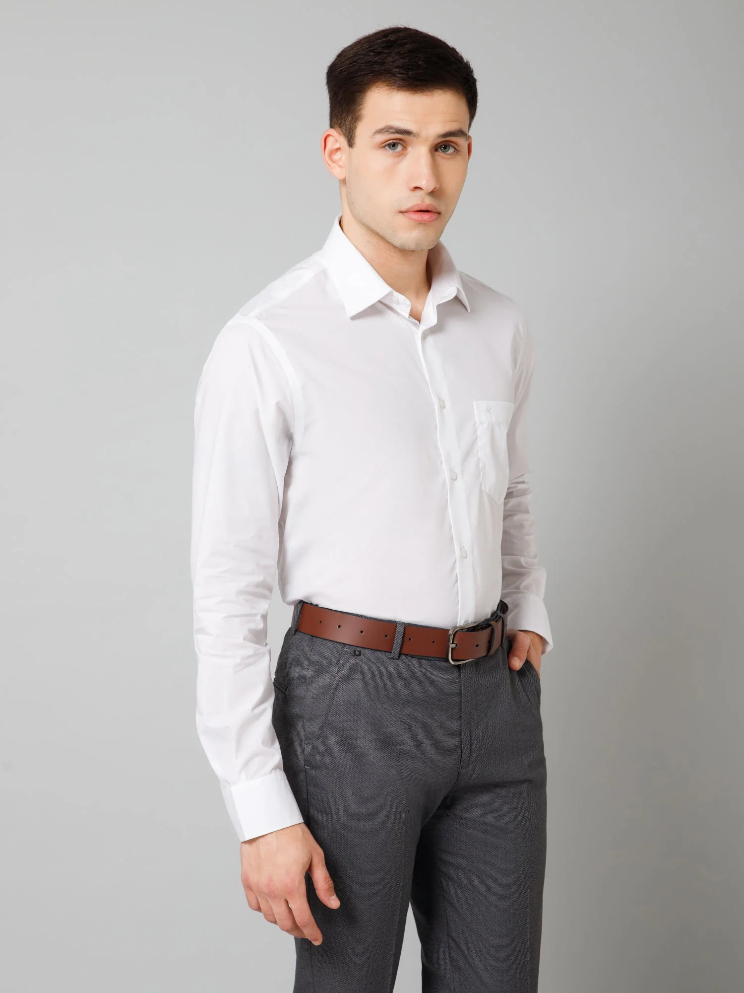 Men's White Formal Plain Full Sleeve Shirt - Image 3