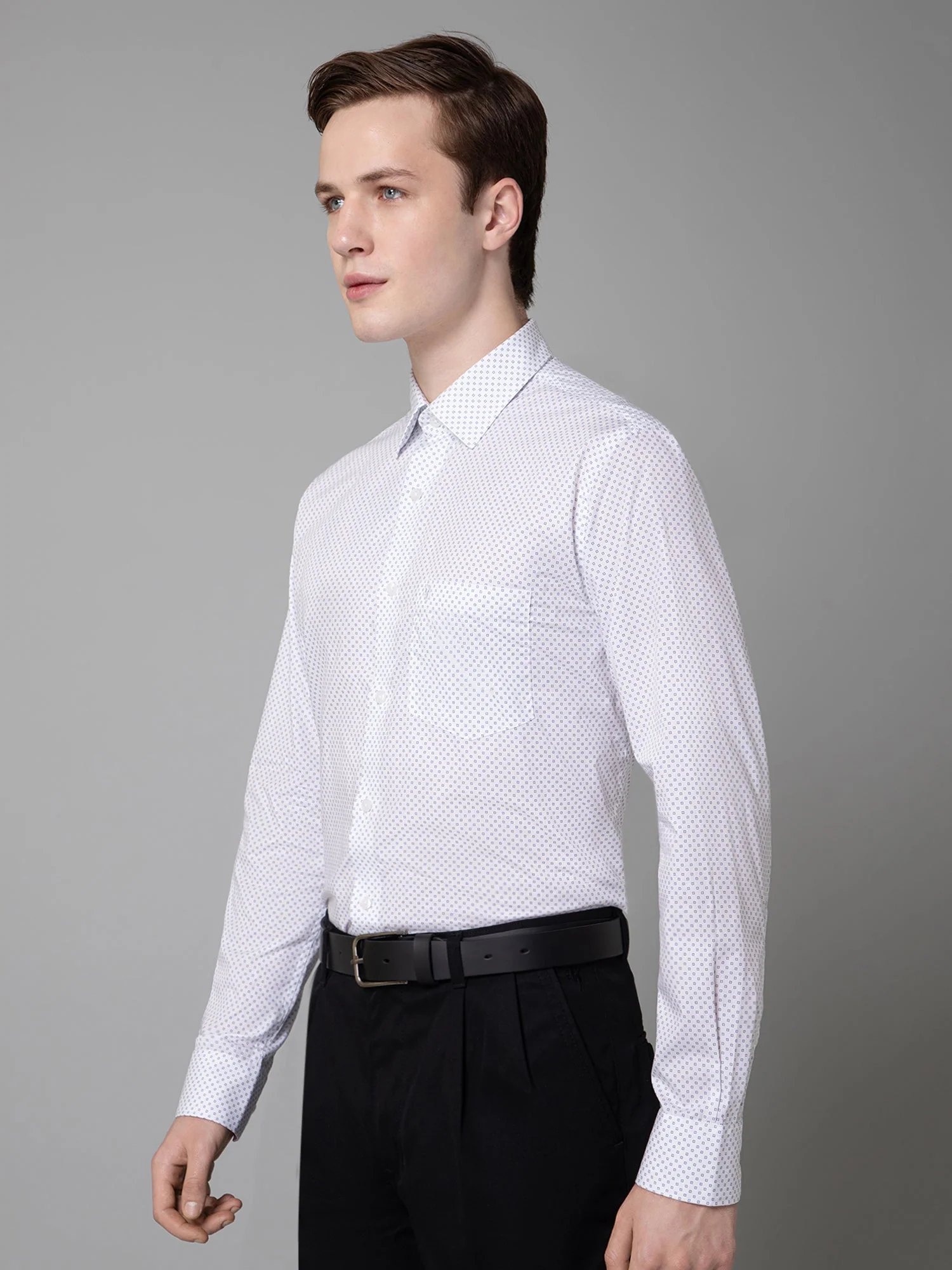 Men's White Formal Ditsy Print Full Sleeve Shirt - Image 2