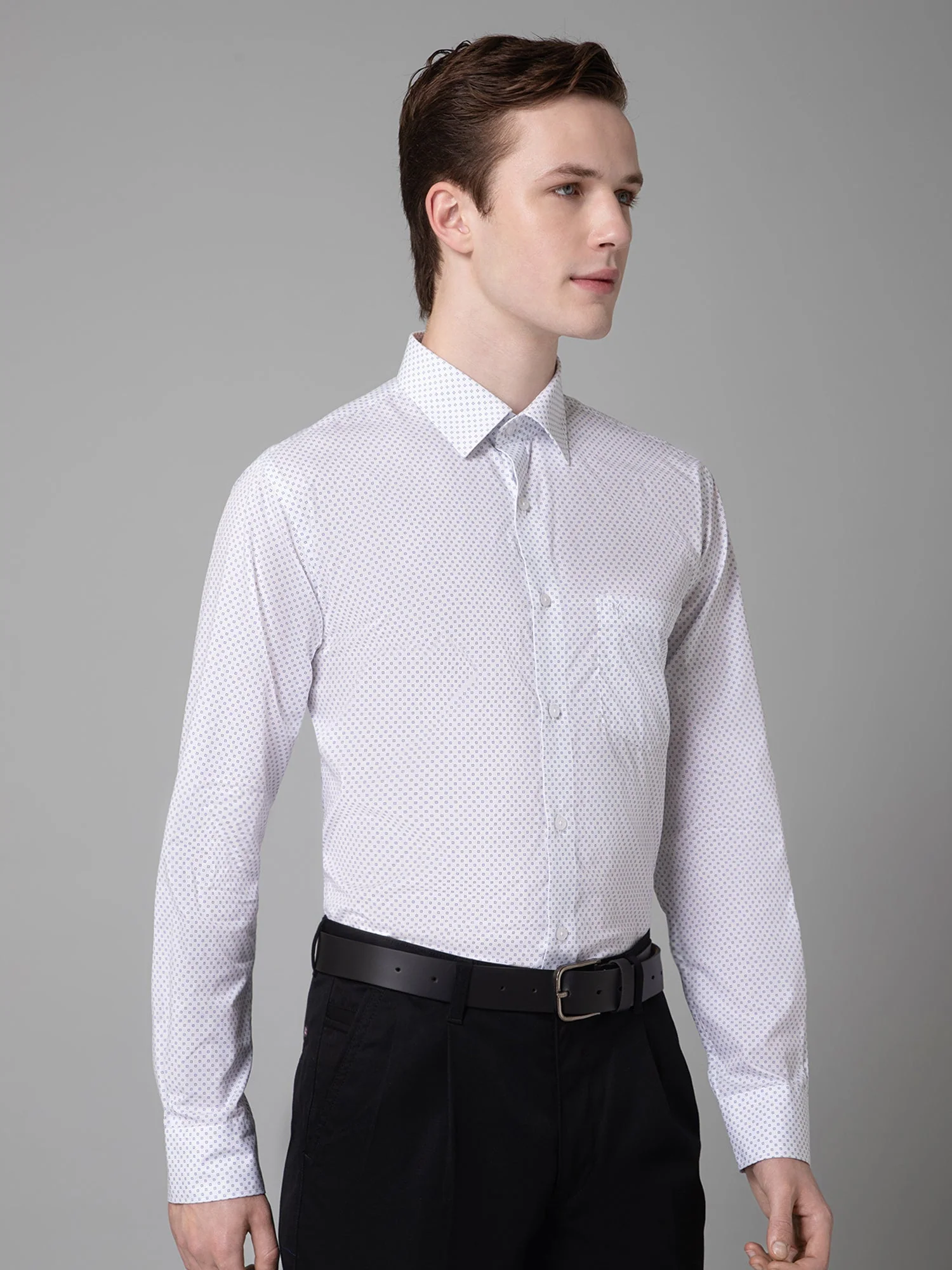 Men's White Formal Ditsy Print Full Sleeve Shirt - Image 3
