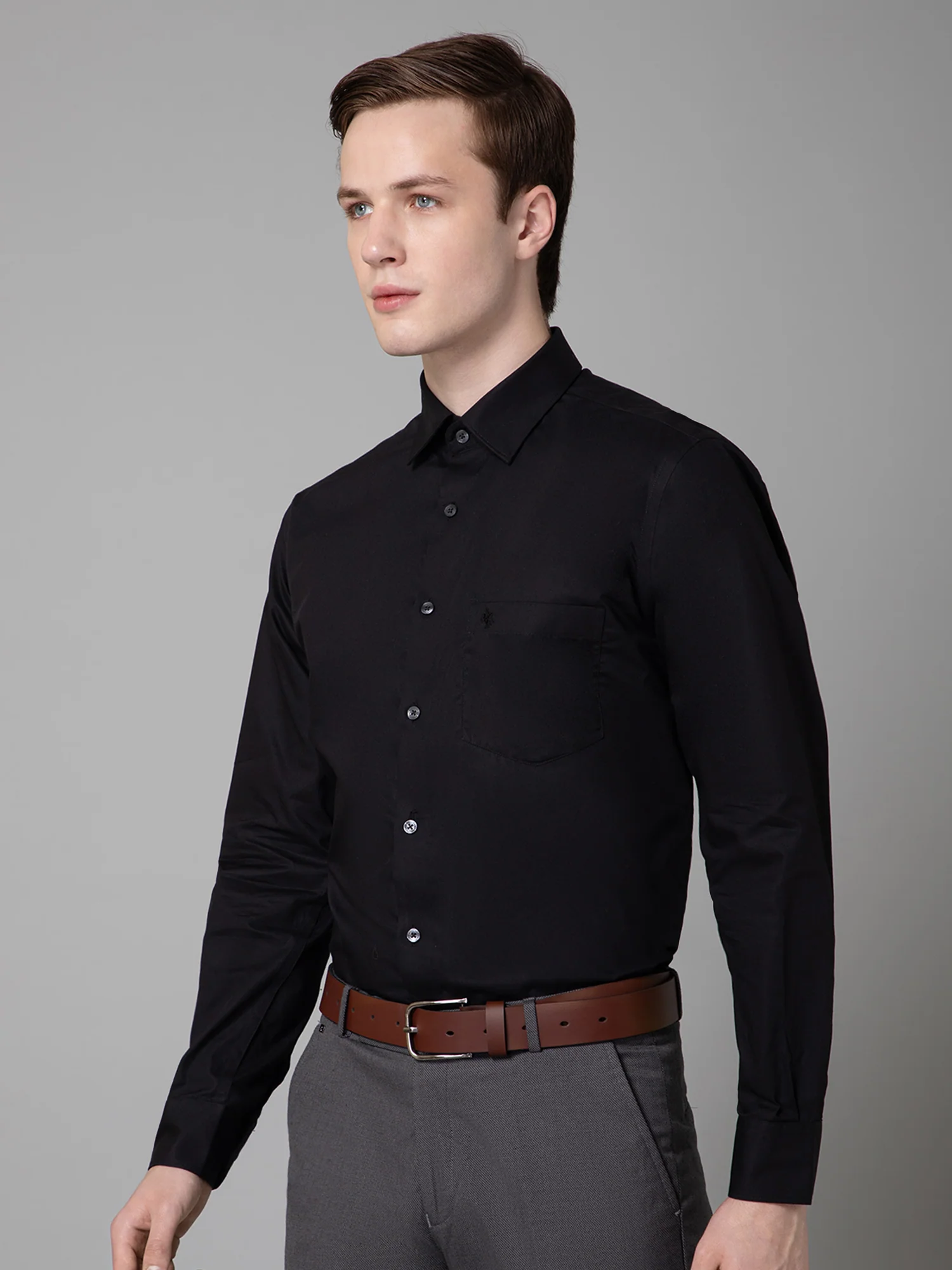 Men's Black Formal Plain Full Sleeve Shirt - Image 2