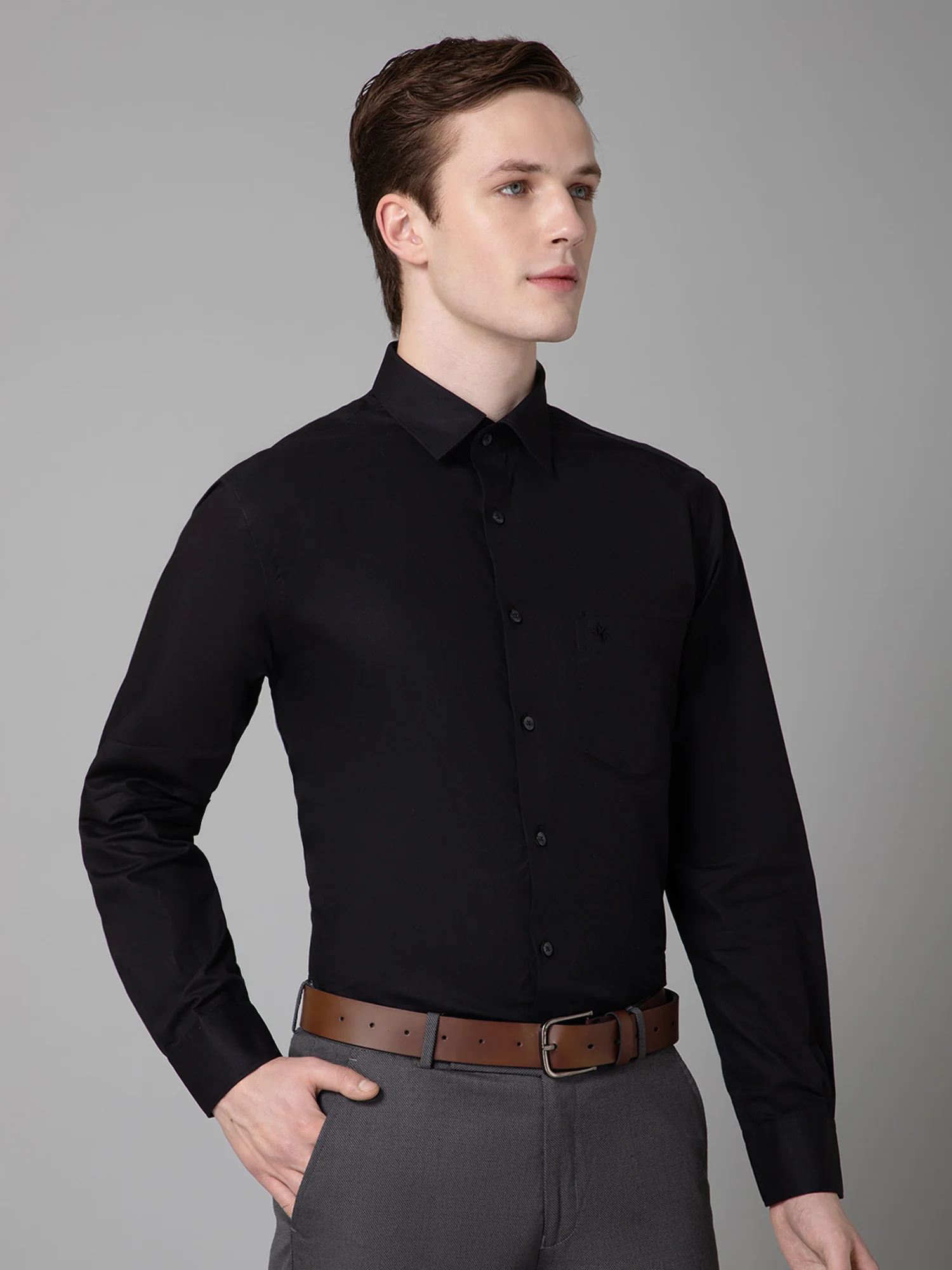 Men's Black Formal Plain Full Sleeve Shirt - Image 3